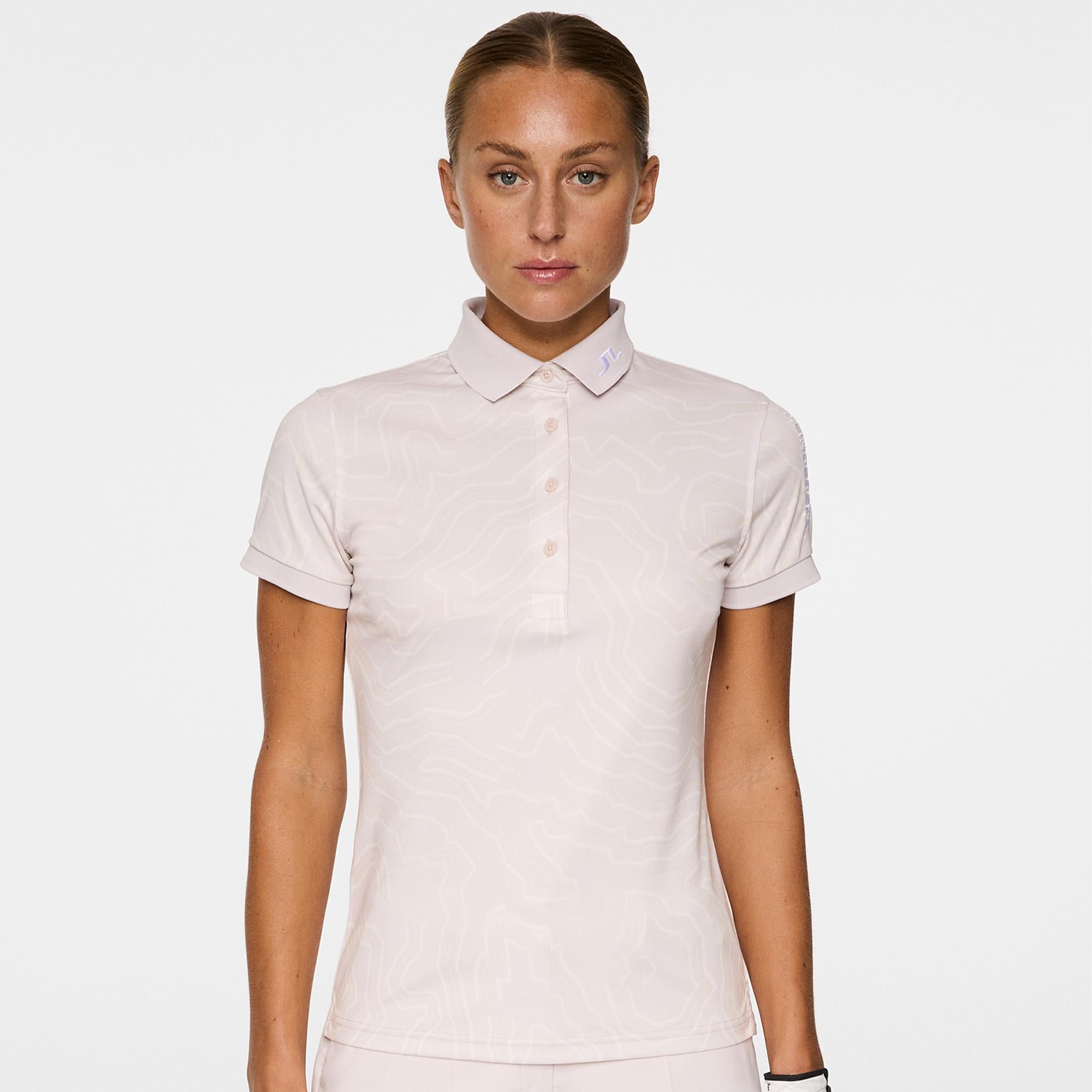J Lindeberg Tour Tech Print Ladies Golf Polo Shirt Topo Grey Lilac L