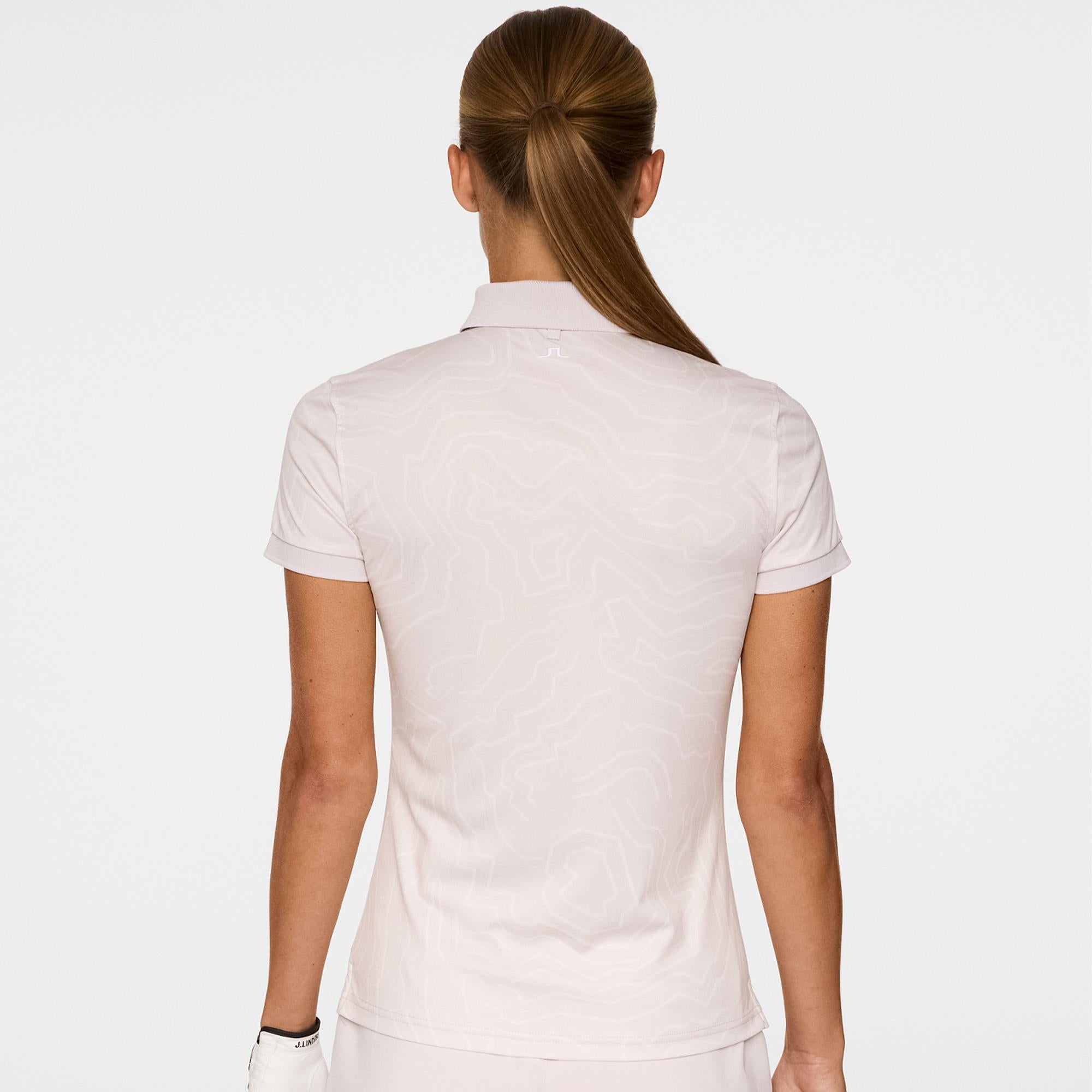 J Lindeberg Tour Tech Print Ladies Golf Polo Shirt Topo Grey Lilac L