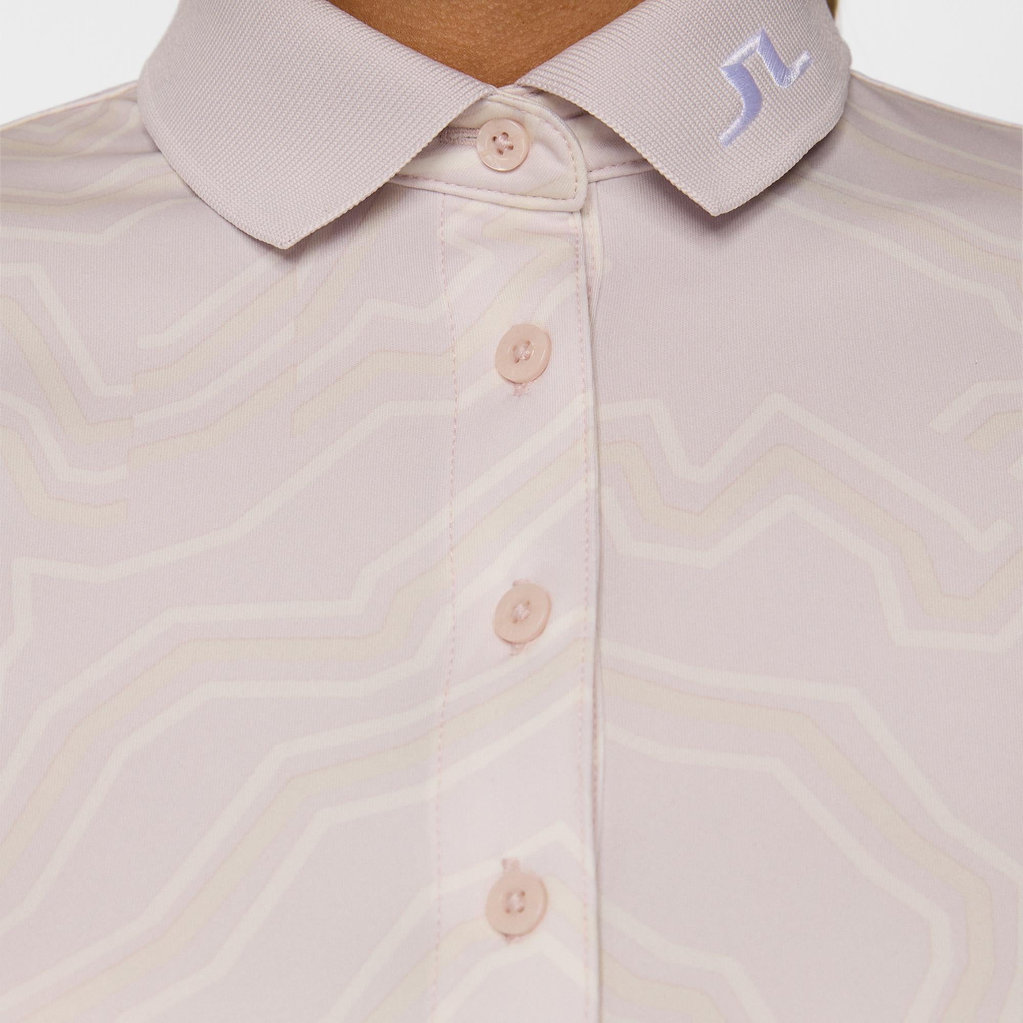 J Lindeberg Tour Tech Print Ladies Golf Polo Shirt Topo Grey Lilac L