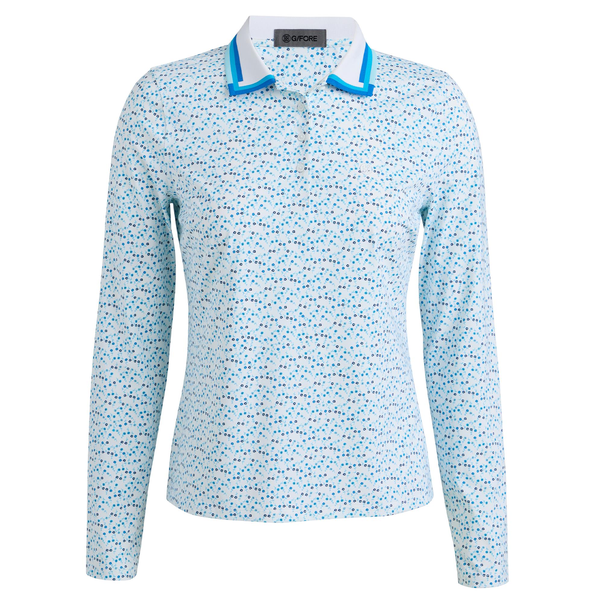 G/FORE Aye Poppy Print Silky Tech Nylon Polo Shirt Snow