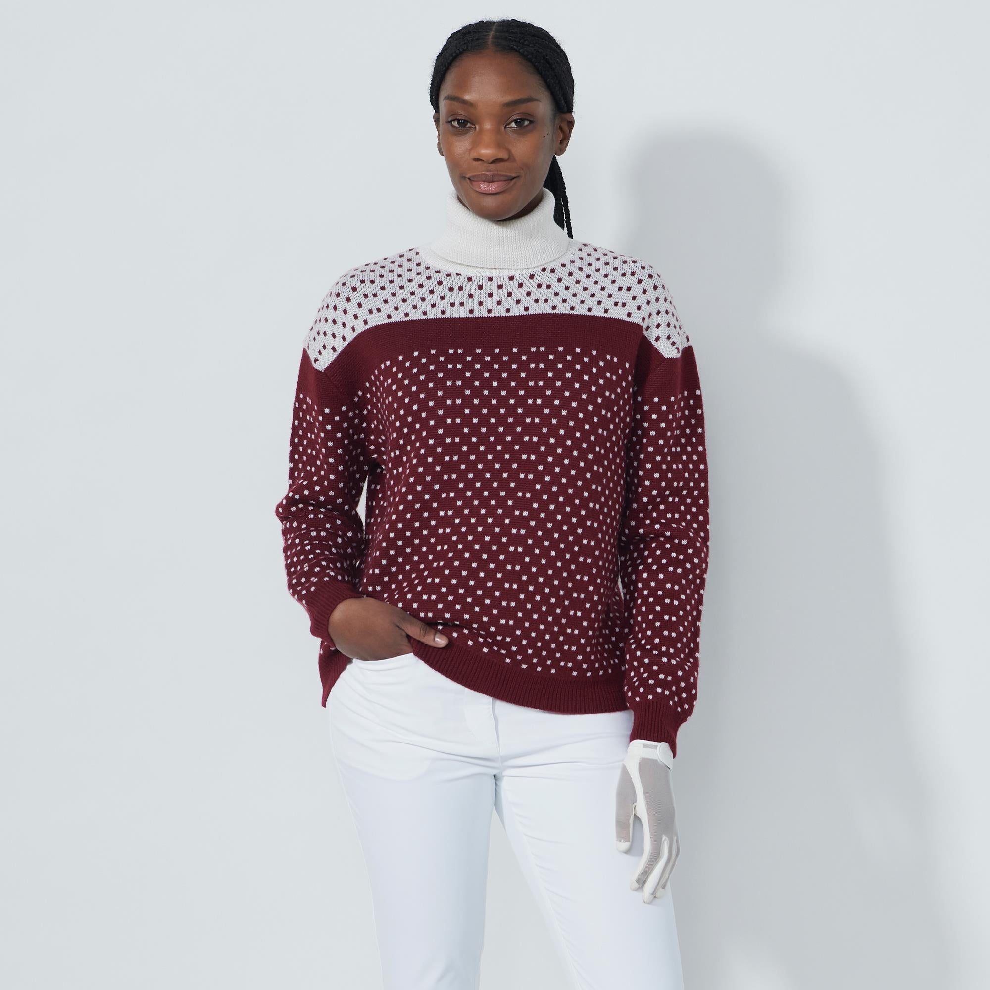 Daily Sports Dot Roll Neck Ladies Knitted Pullover Winery