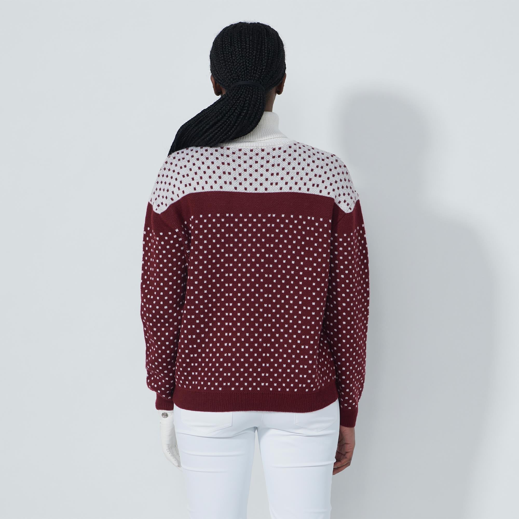 Daily Sports Dot Roll Neck Ladies Knitted Pullover Winery