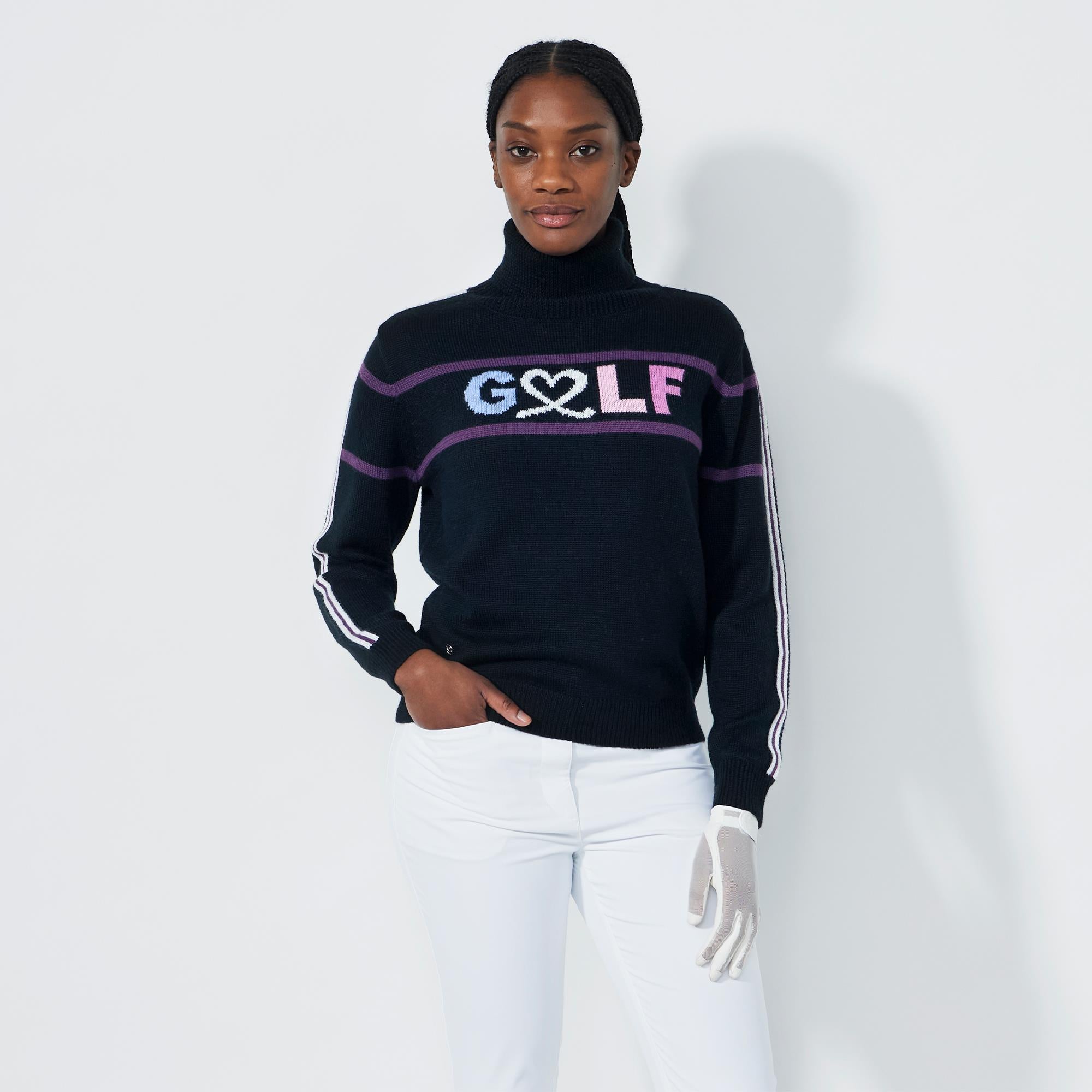 Daily Sports Logo Knitted Ladies Golf Roll Neck Black