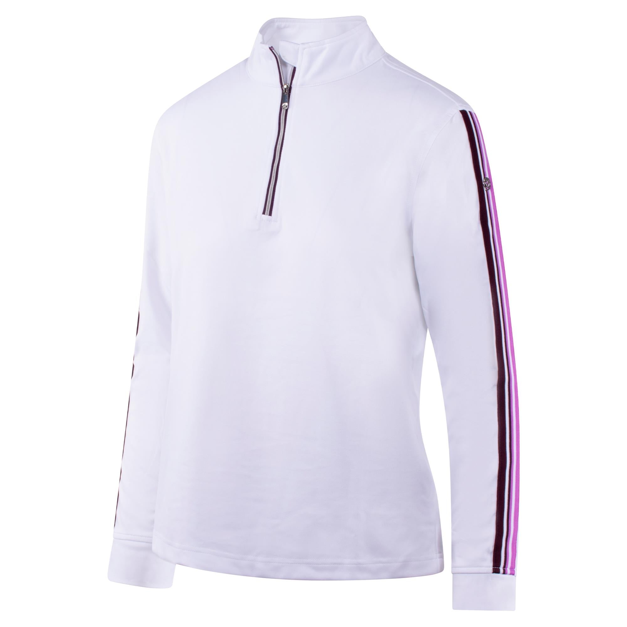 Daily Sports Peach Ladies Long Sleeve Polo Shirt White