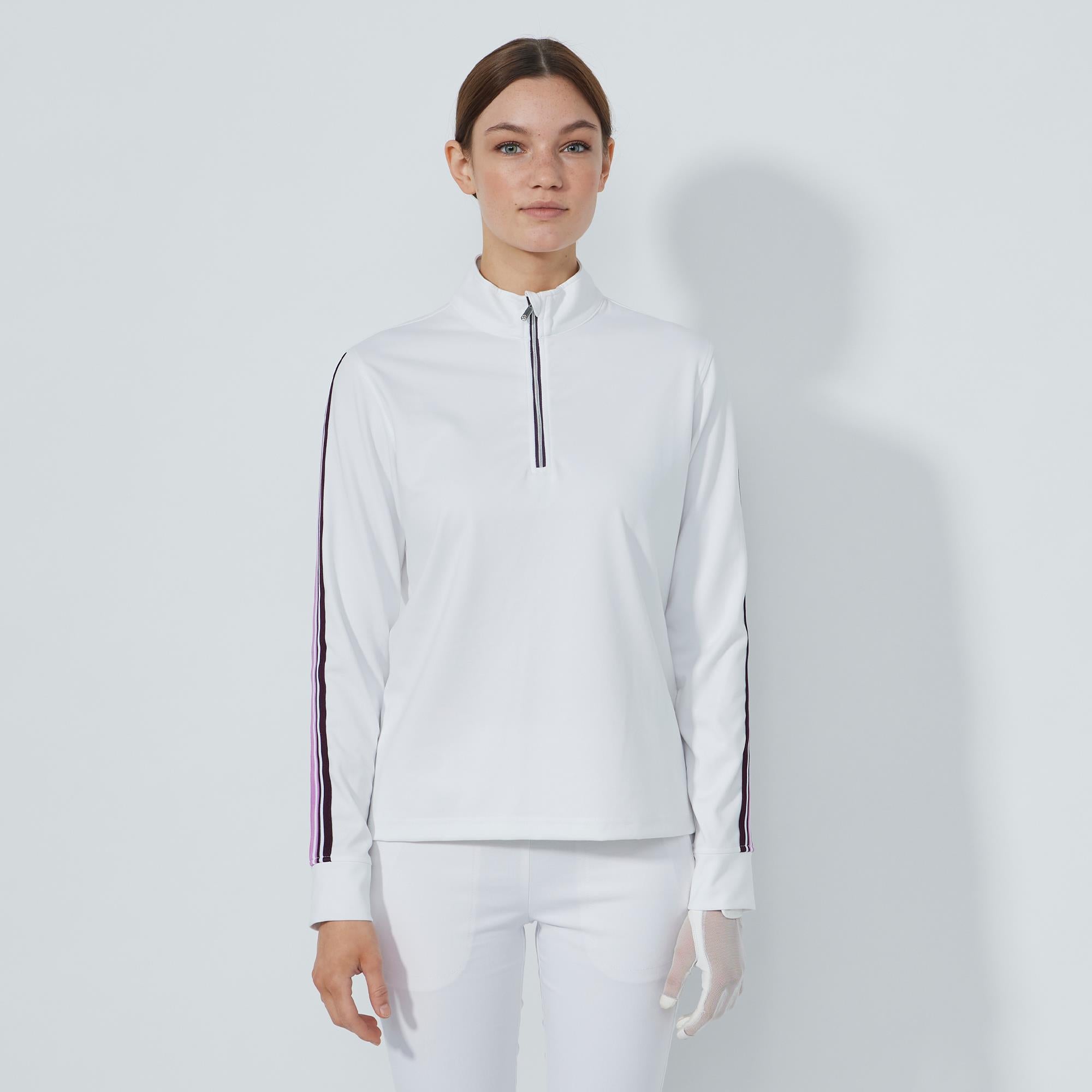 Daily Sports Peach Ladies Long Sleeve Polo Shirt White