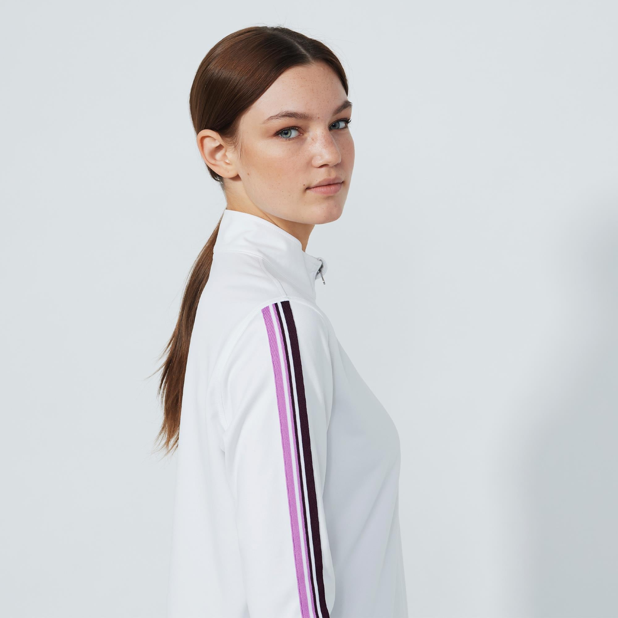 Daily Sports Peach Ladies Long Sleeve Polo Shirt White