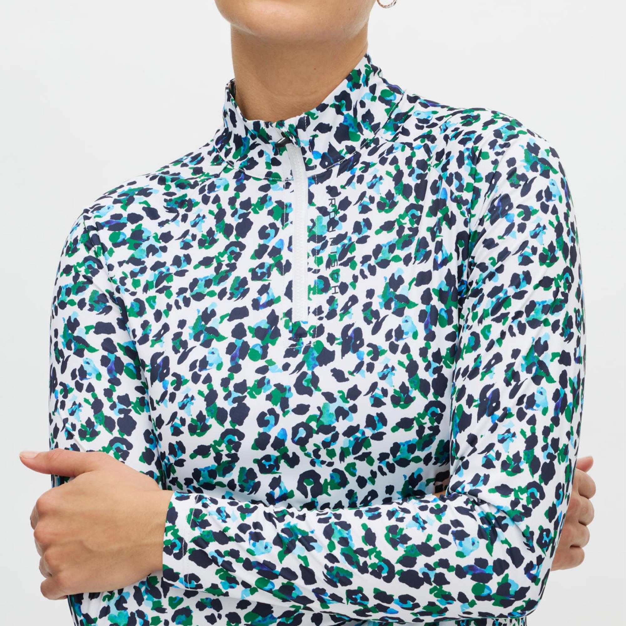 Rohnisch Addy Long Sleeve Ladies Golf Polo Shirt Leo Blue/Green