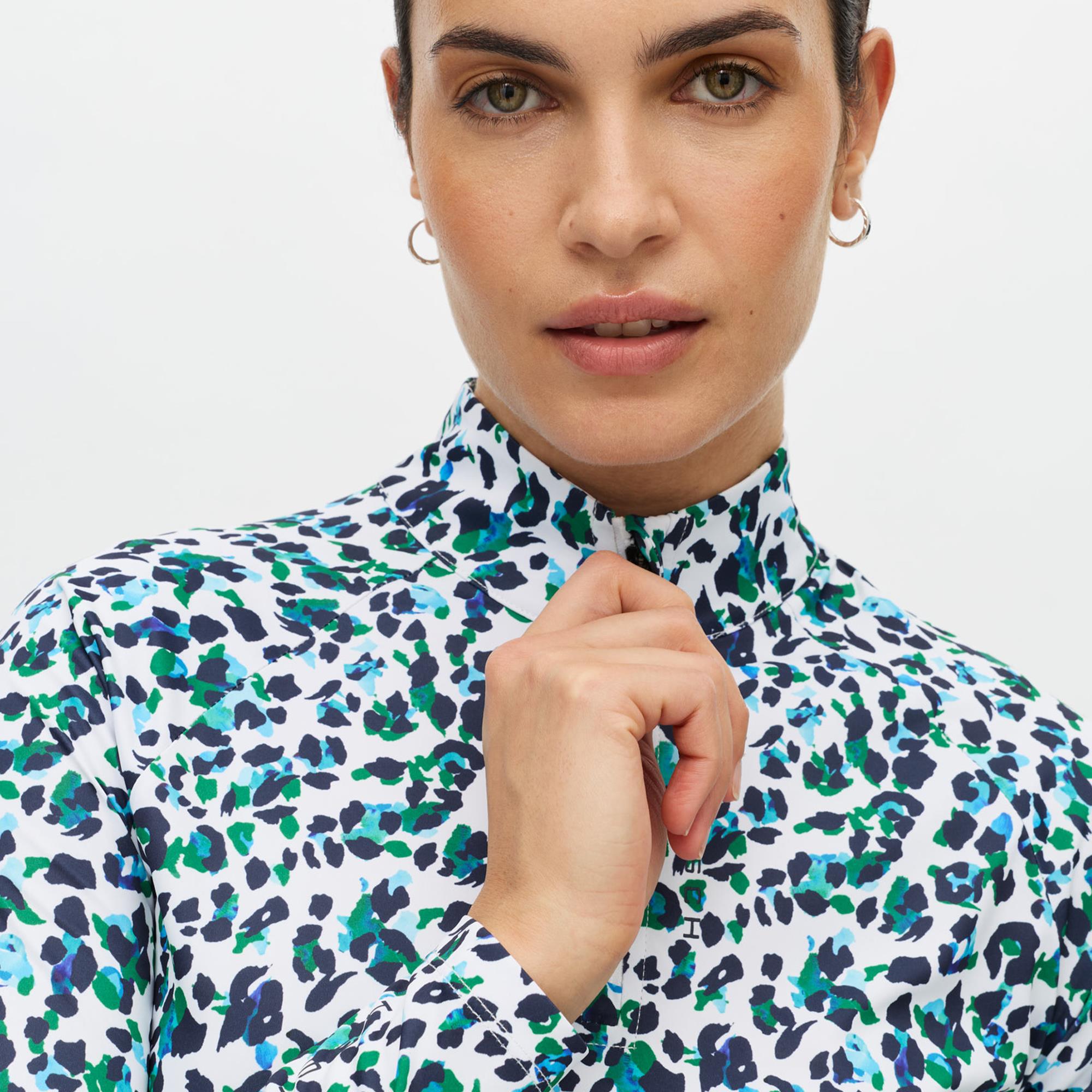 Rohnisch Addy Long Sleeve Ladies Golf Polo Shirt Leo Blue/Green