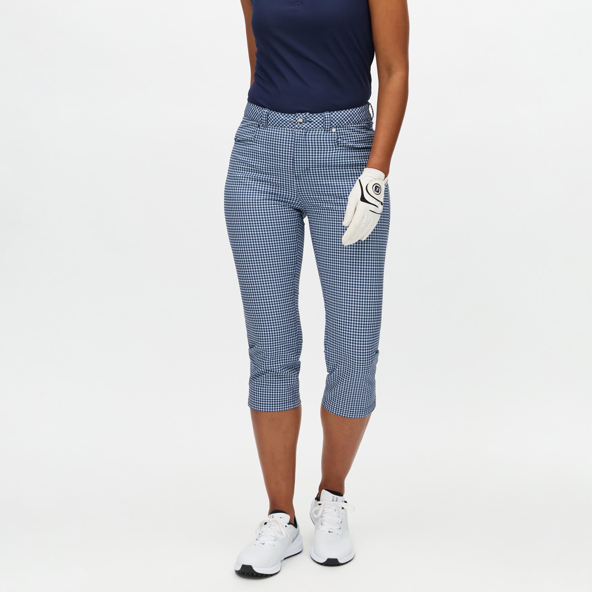 Rohnisch Chie Comfort Stretch Ladies Golf Capri Minicheck Skyway