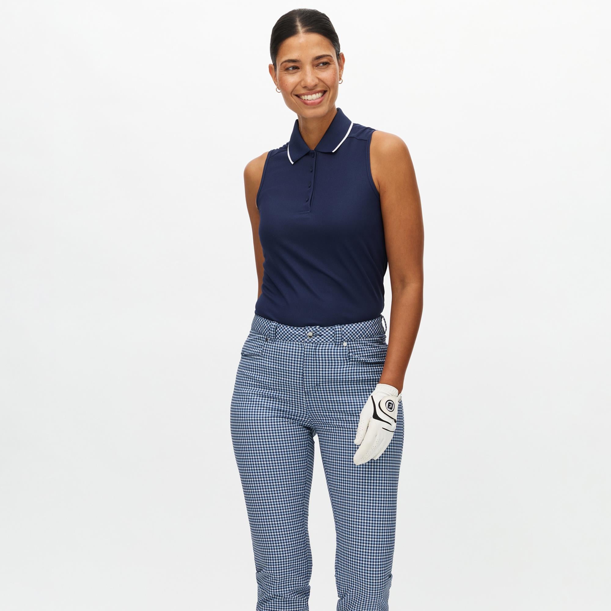 Rohnisch Chie Comfort Stretch Ladies Golf Capri Minicheck Skyway