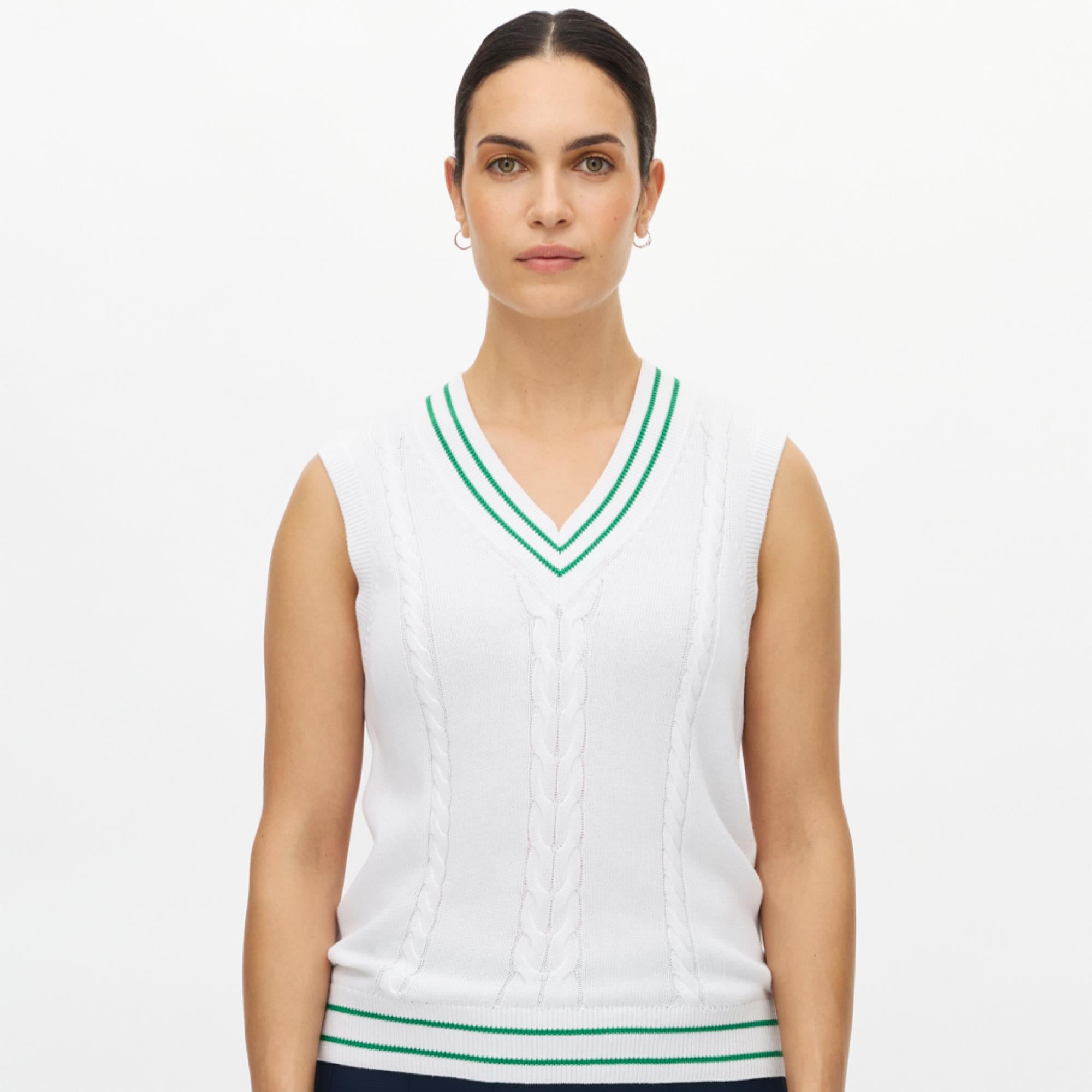 Rohnisch Cotton Cable Ladies Golf Vest White/Green