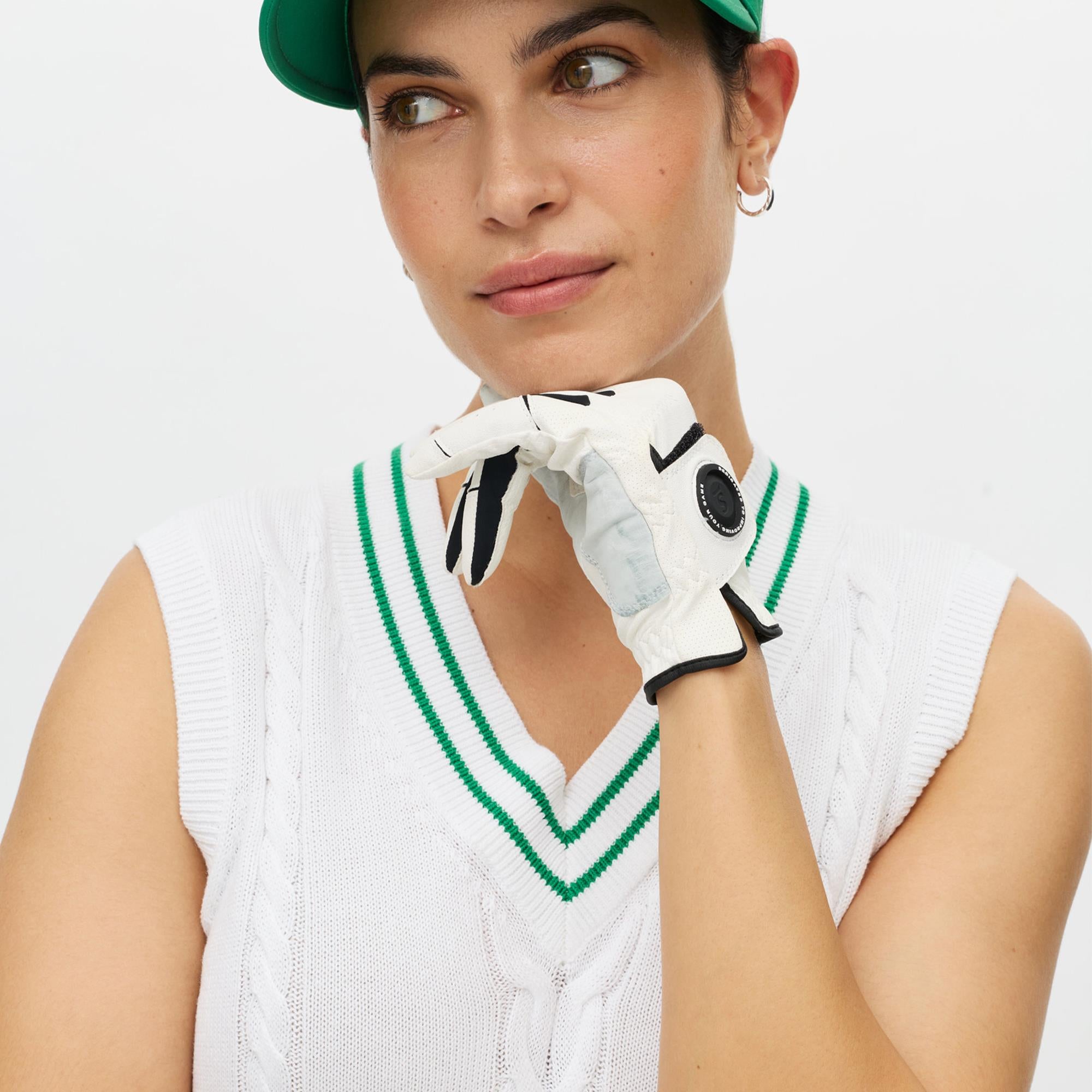 Rohnisch Cotton Cable Ladies Golf Vest White/Green