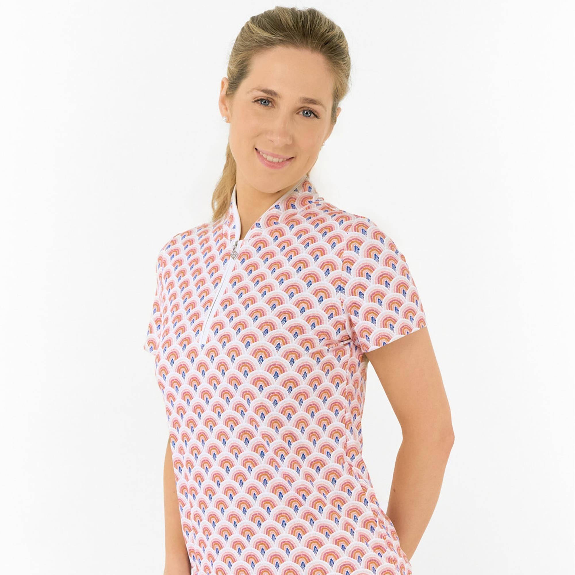 Pure Golf Ellen Short Sleeve Ladies Golf Polo Shirt Mediterranean Sunset