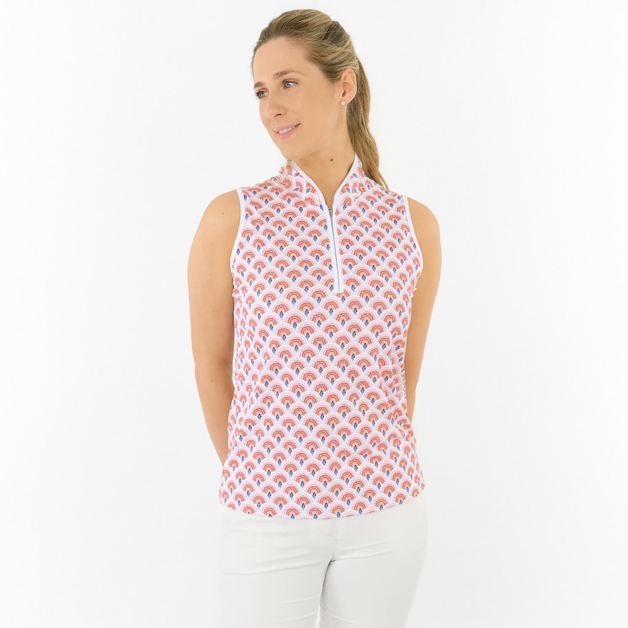 Pure Golf Ellen Sleeveless Ladies Golf Polo Shirt Mediterranean Sunset