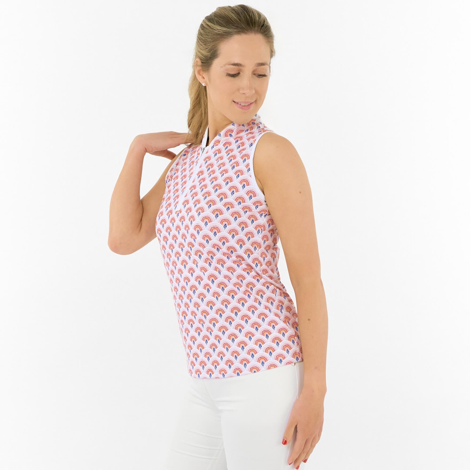 Pure Golf Ellen Sleeveless Ladies Golf Polo Shirt Mediterranean Sunset