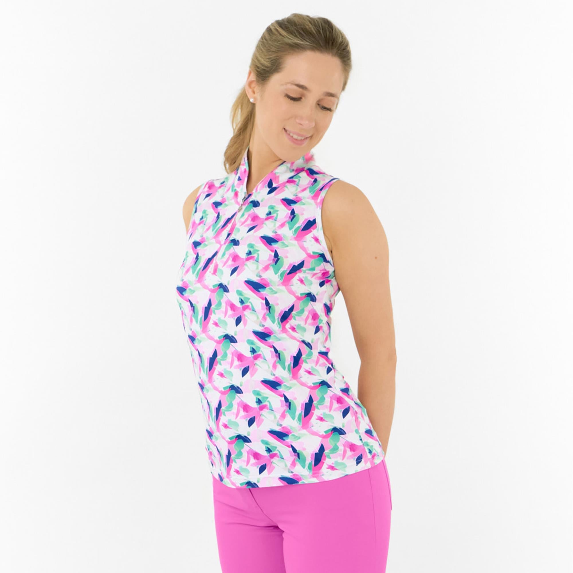Pure Golf Ellen Sleeveless Ladies Golf Polo Shirt Portrait Of Paradise