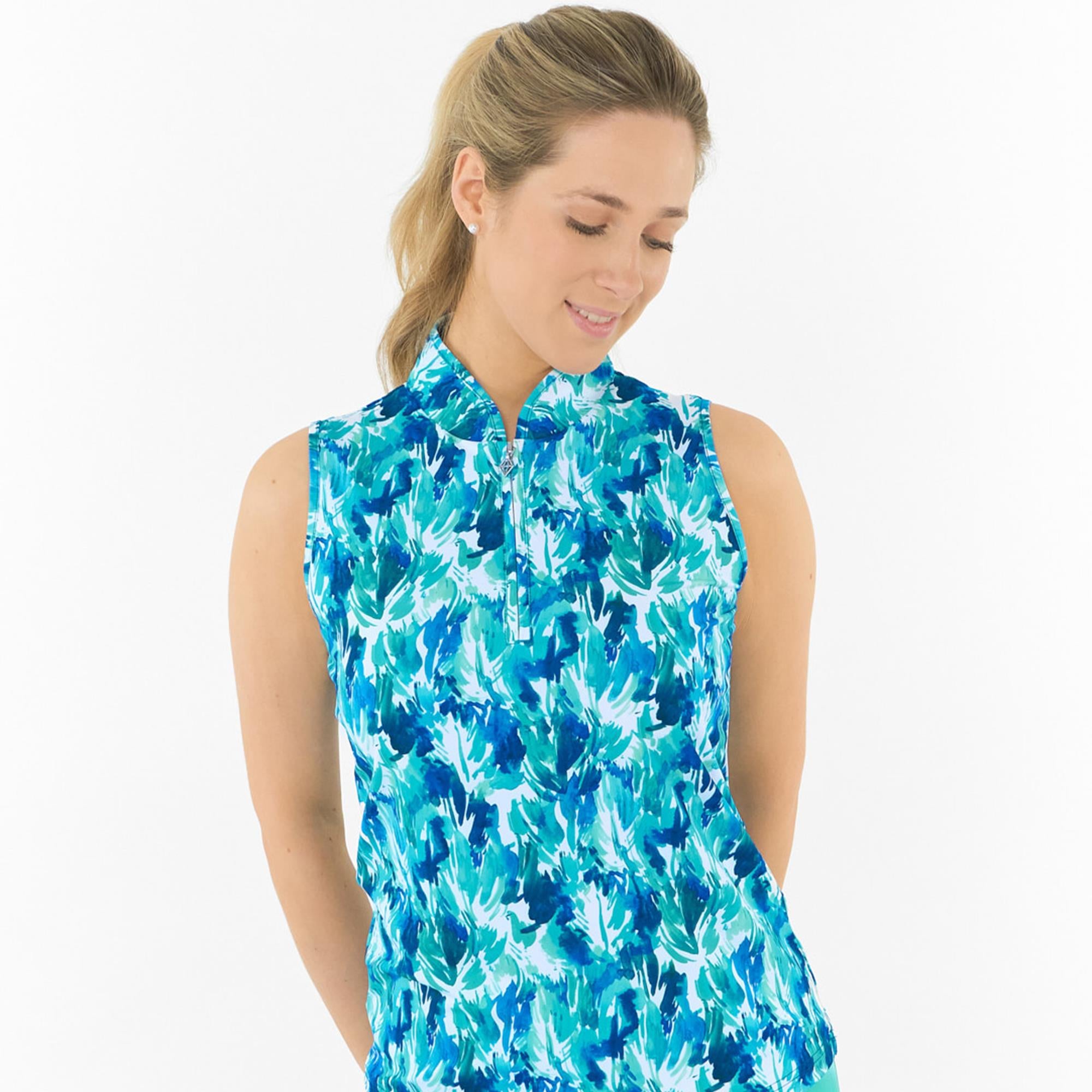 Pure Golf Ellen Sleeveless Ladies Golf Polo Shirt Water Lily