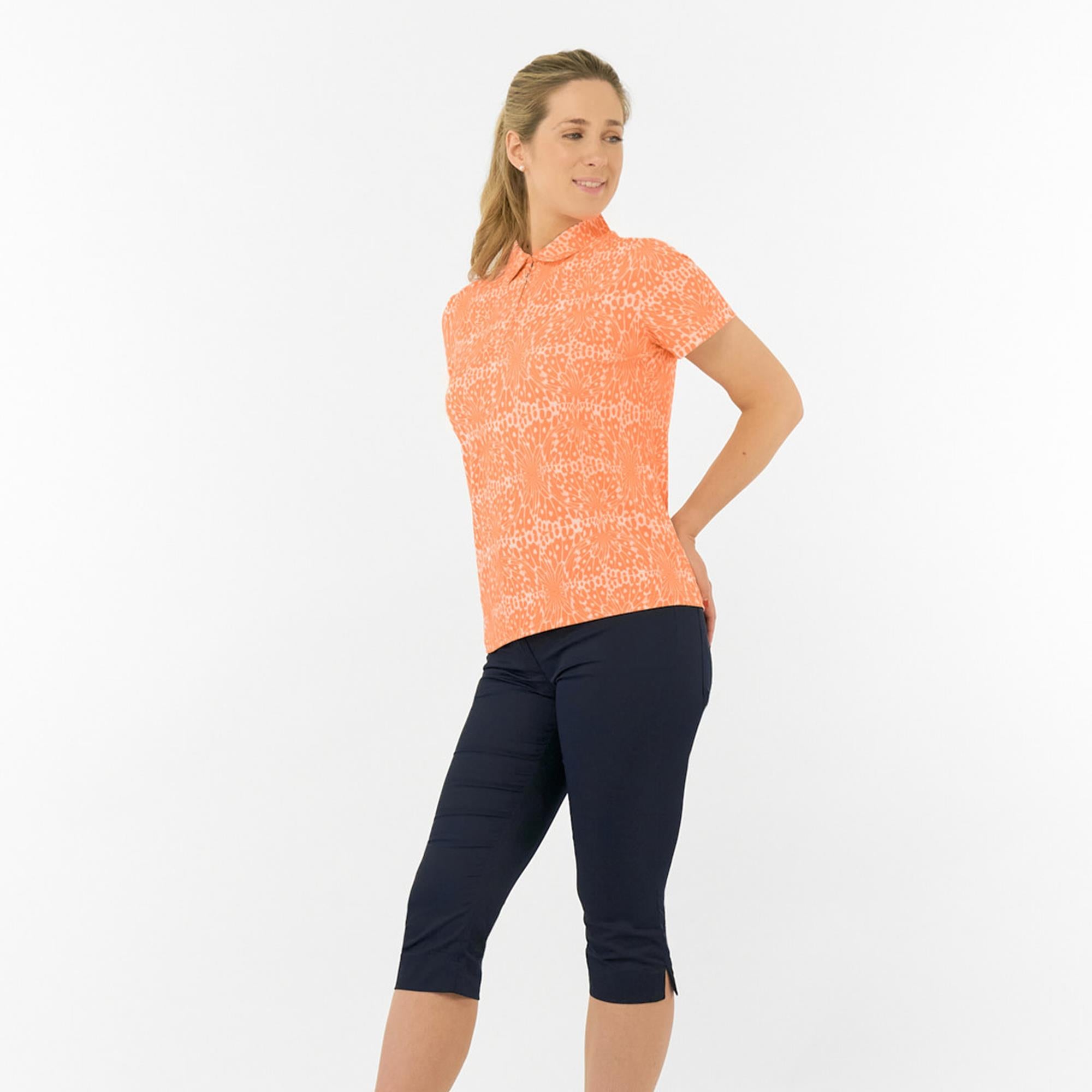 Pure Golf Amity Short Sleeve Ladies Golf Polo Shirt Cantaloupe Crescent