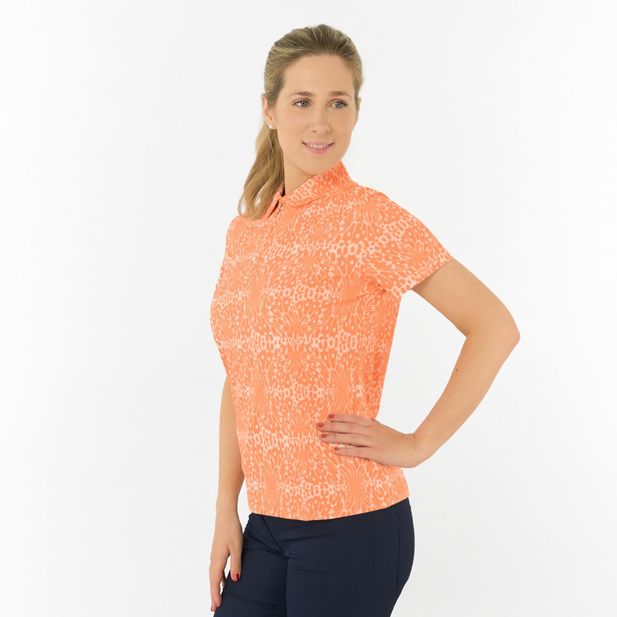 Pure Golf Amity Short Sleeve Ladies Golf Polo Shirt Cantaloupe Crescent