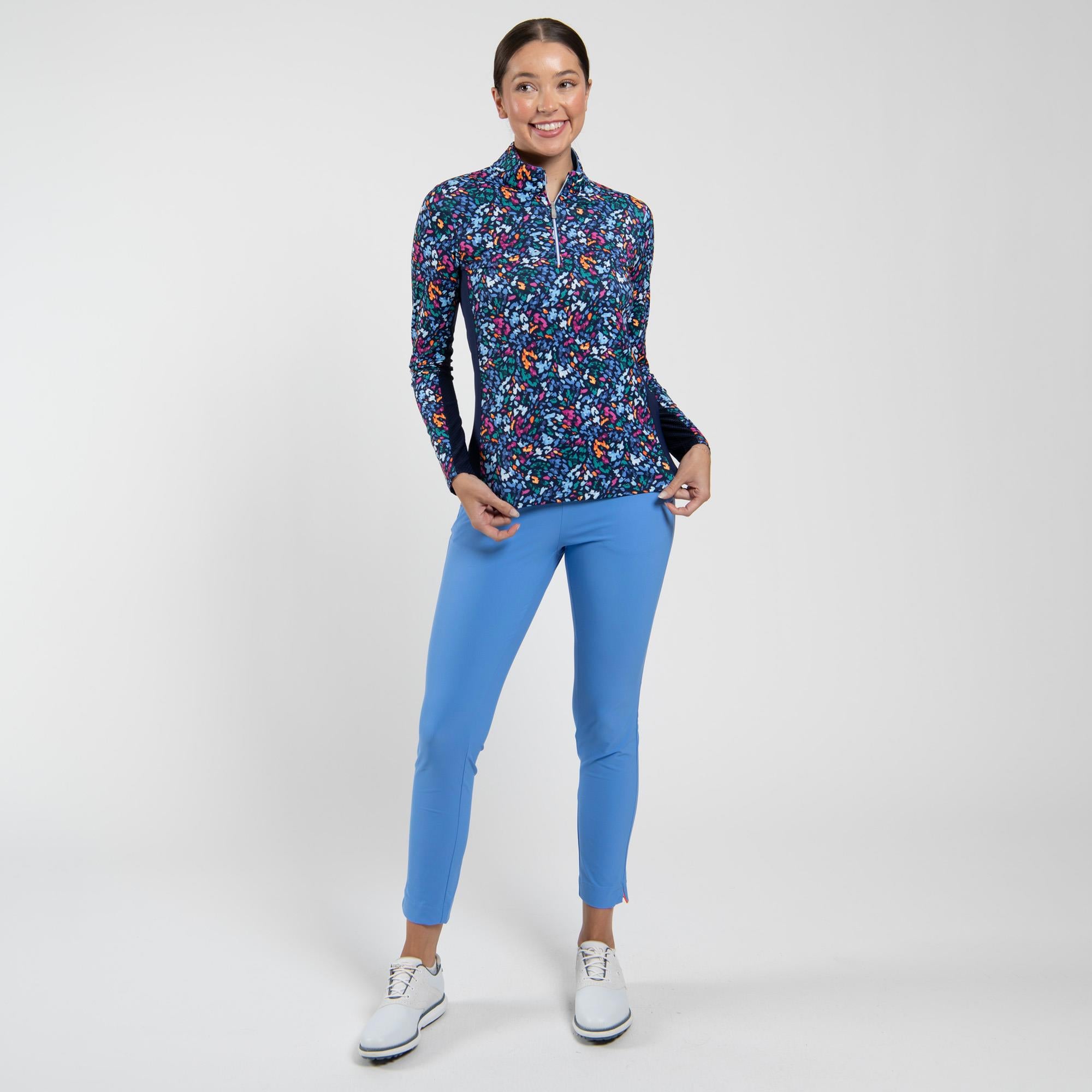 KJUS Sunshine Printed Half Zip Ladies Light Golf Mid Layer Splash Atlanta Blue/Yonder