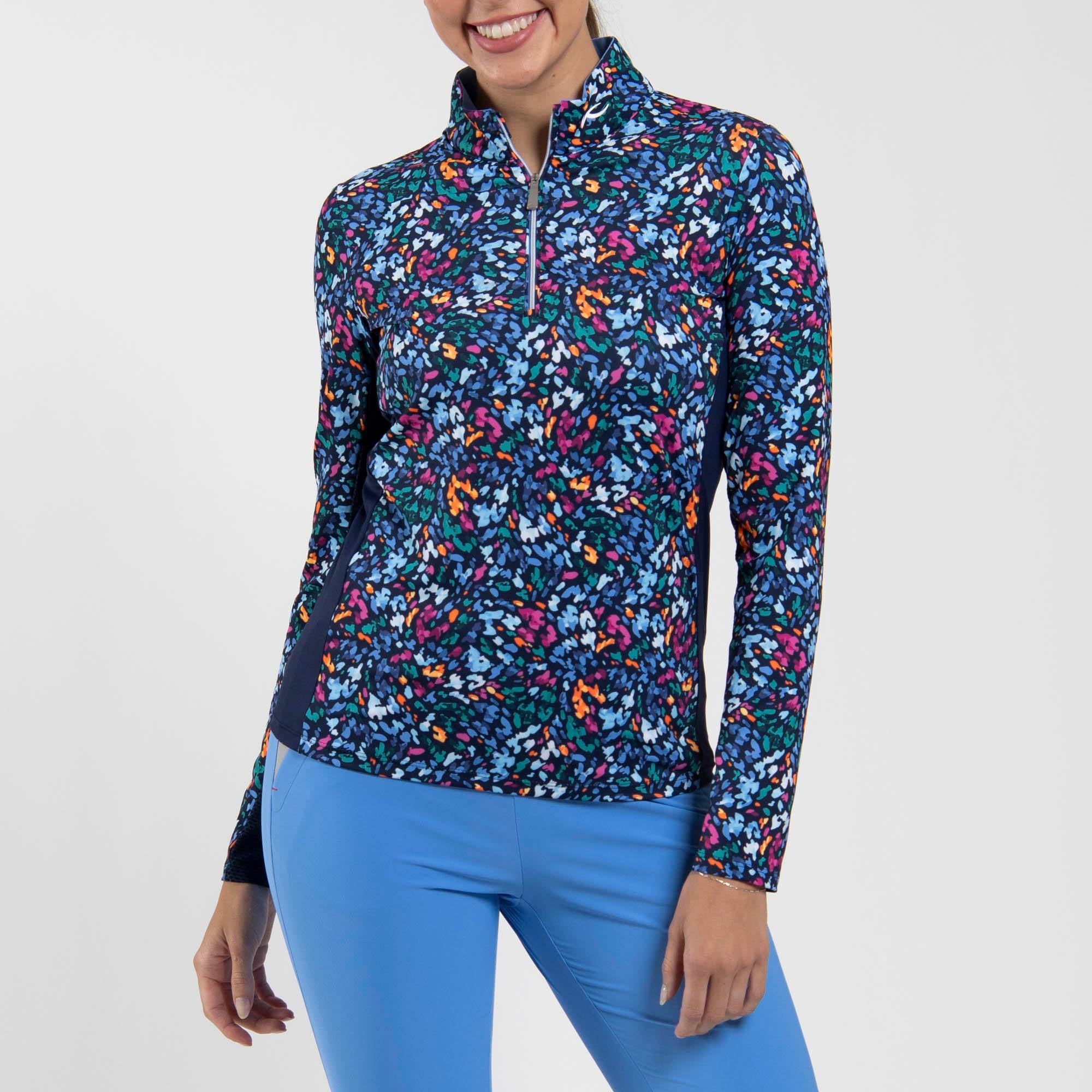KJUS Sunshine Printed Half Zip Ladies Light Golf Mid Layer Splash Atlanta Blue/Yonder