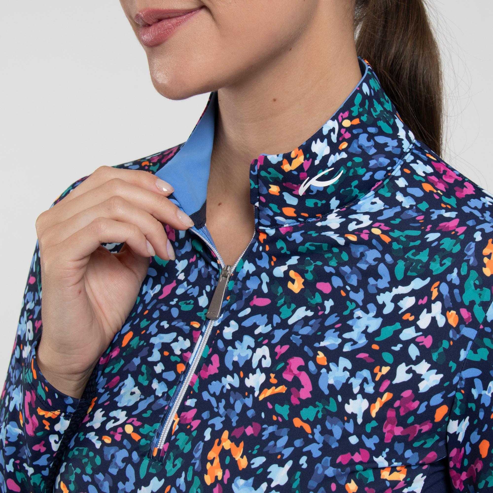 KJUS Sunshine Printed Half Zip Ladies Light Golf Mid Layer Splash Atlanta Blue/Yonder
