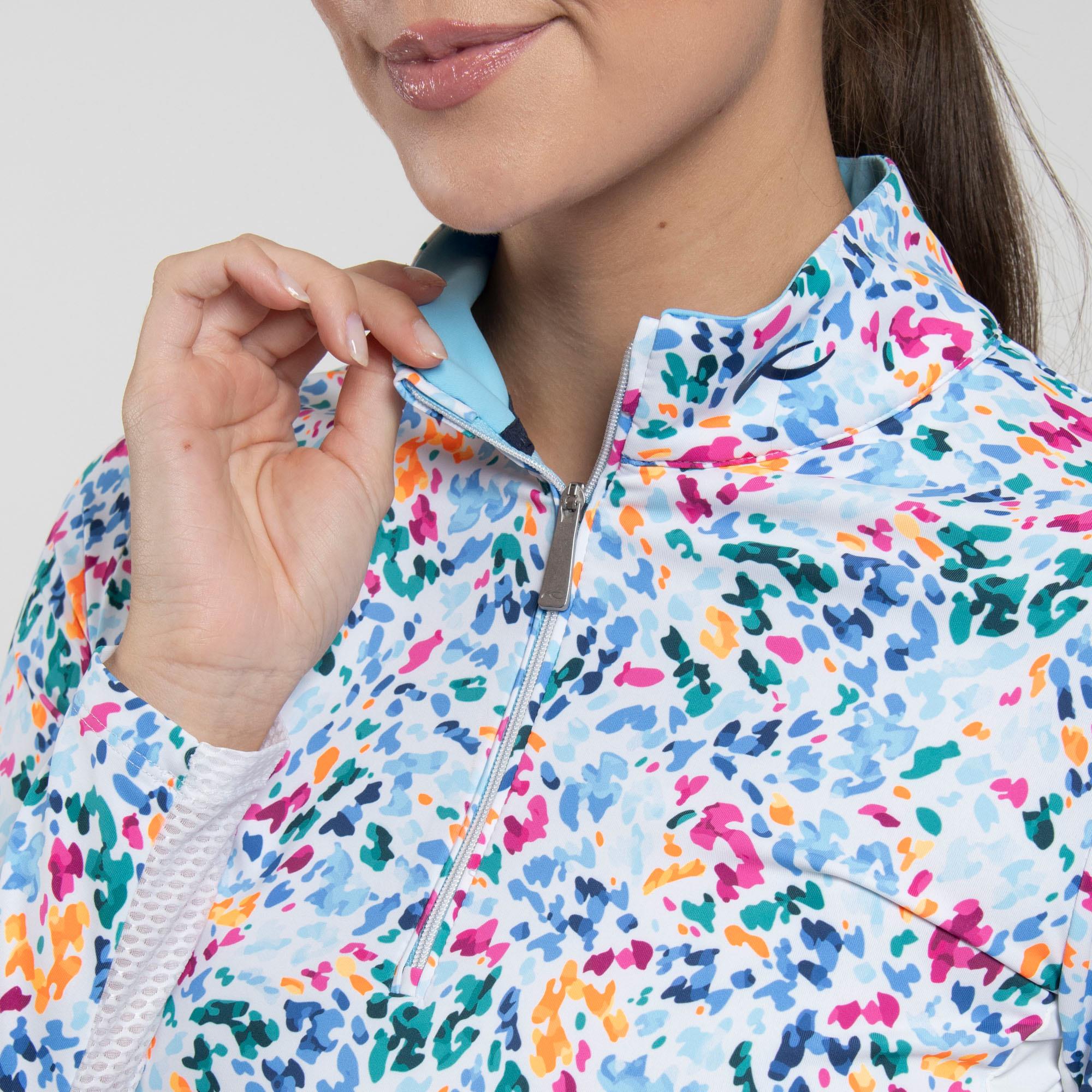 KJUS Sunshine Printed Half Zip Ladies Light Golf Mid Layer Splash White/Poolside
