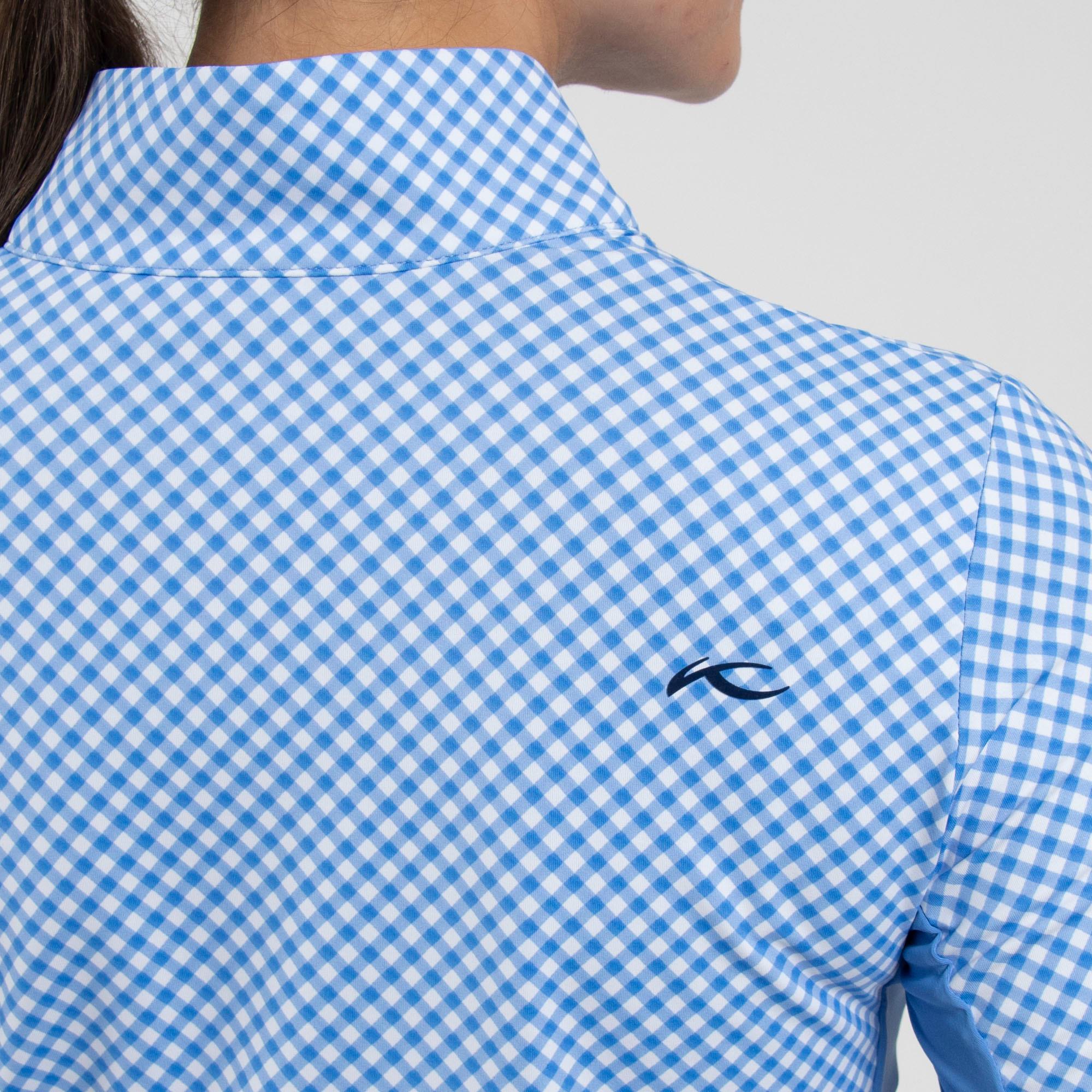 KJUS Sunshine Printed Half Zip Ladies Light Golf Mid Layer Watercolour Gingham Yonder/White