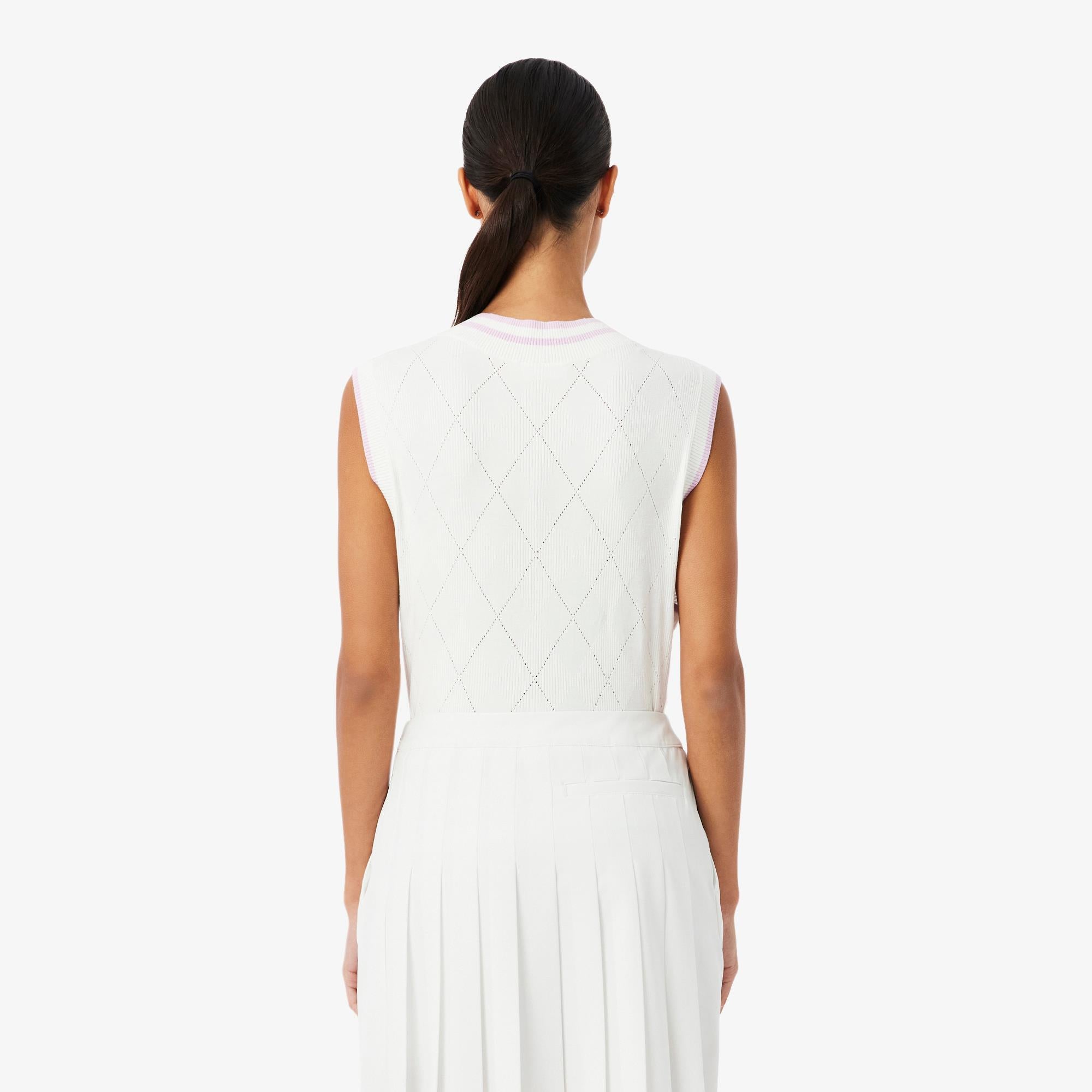 Ladies Lacoste Sleeveless V-Neck Sweater Flour/Albizia