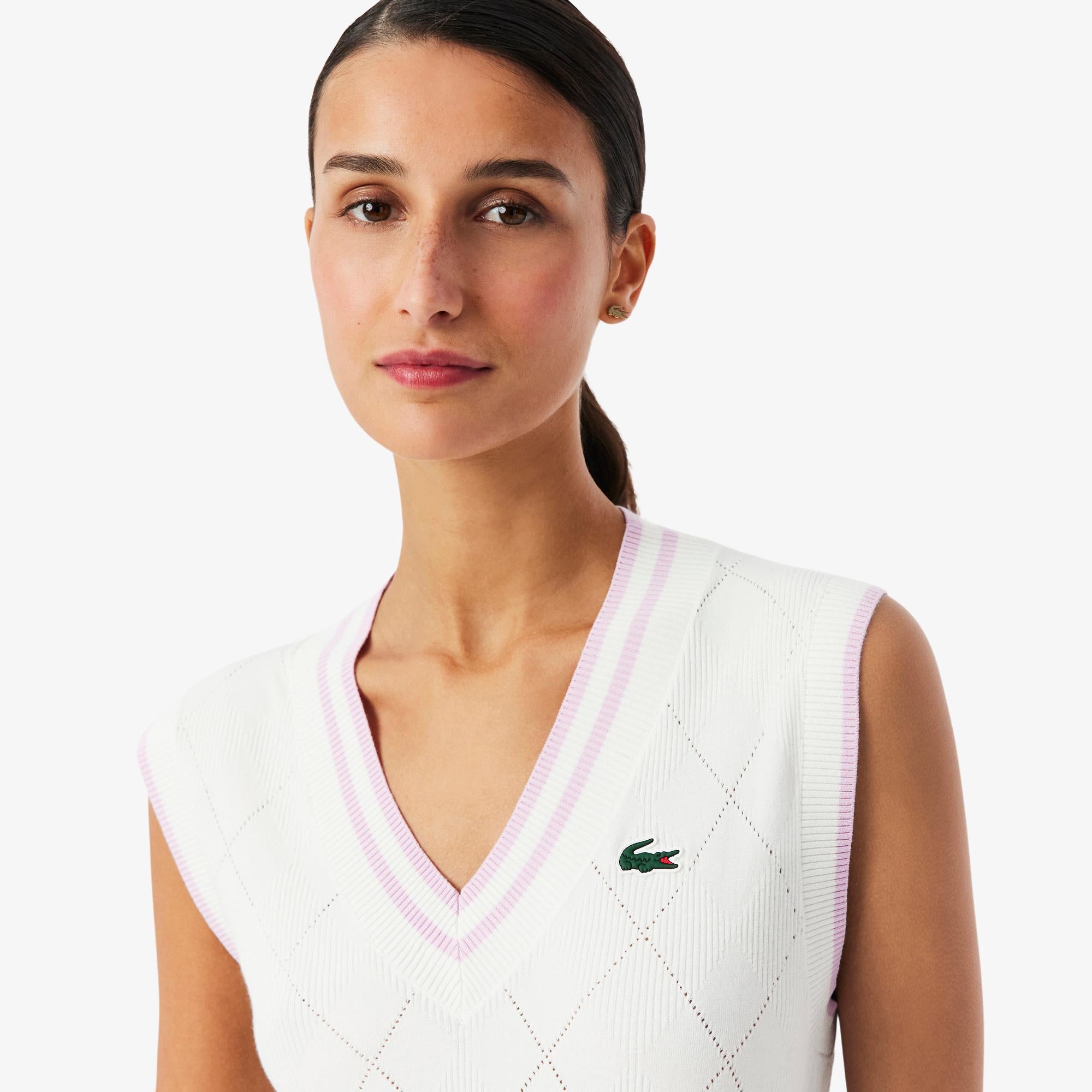 Ladies Lacoste Sleeveless V-Neck Sweater Flour/Albizia