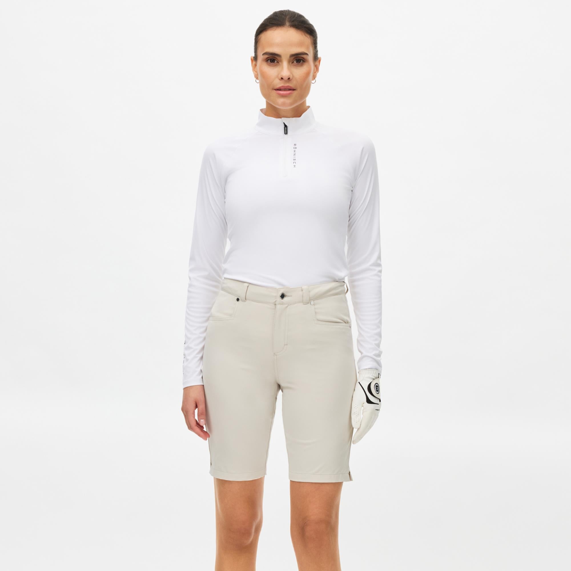 Rohnisch Chie Comfort Stretch Ladies Golf Bermuda Shorts Oatmeal