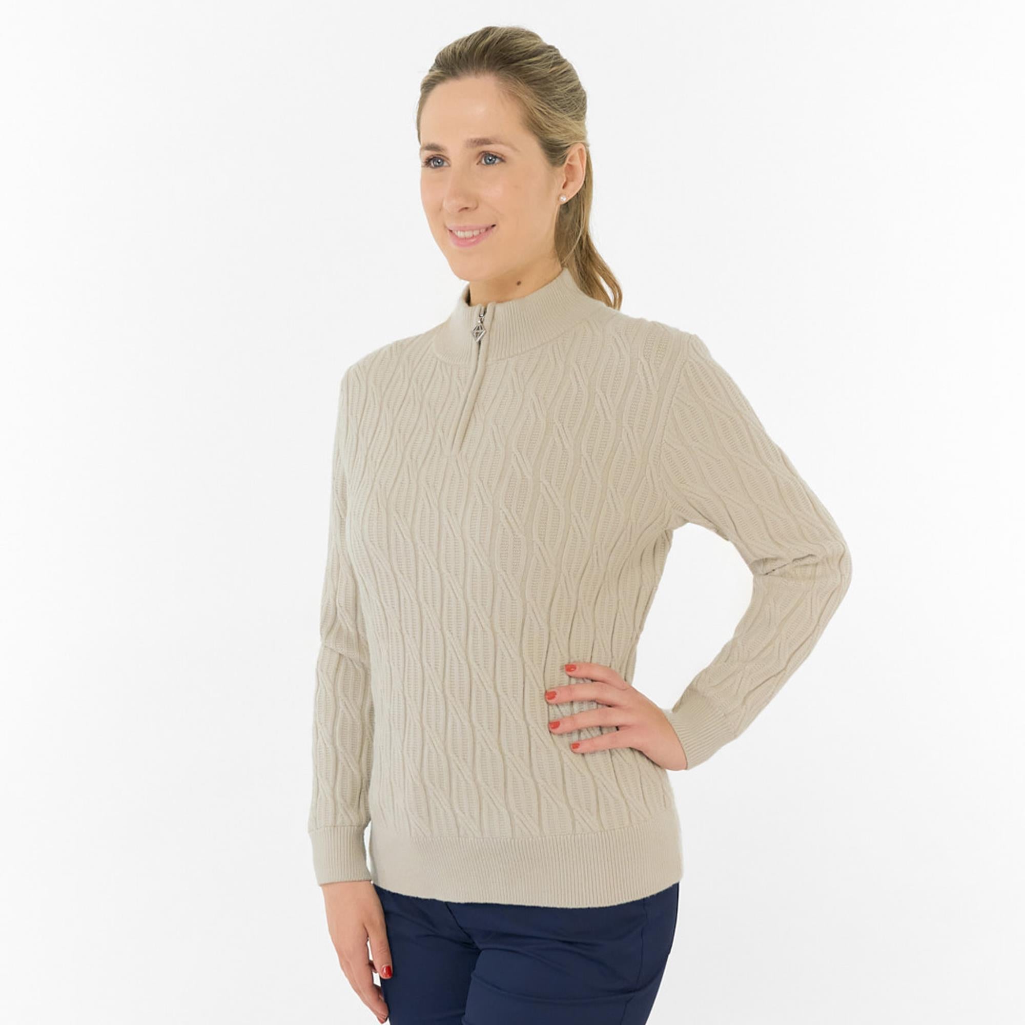 Pure Golf Sorrell Margot Knit Lined Ladies Golf Jumper Oyster