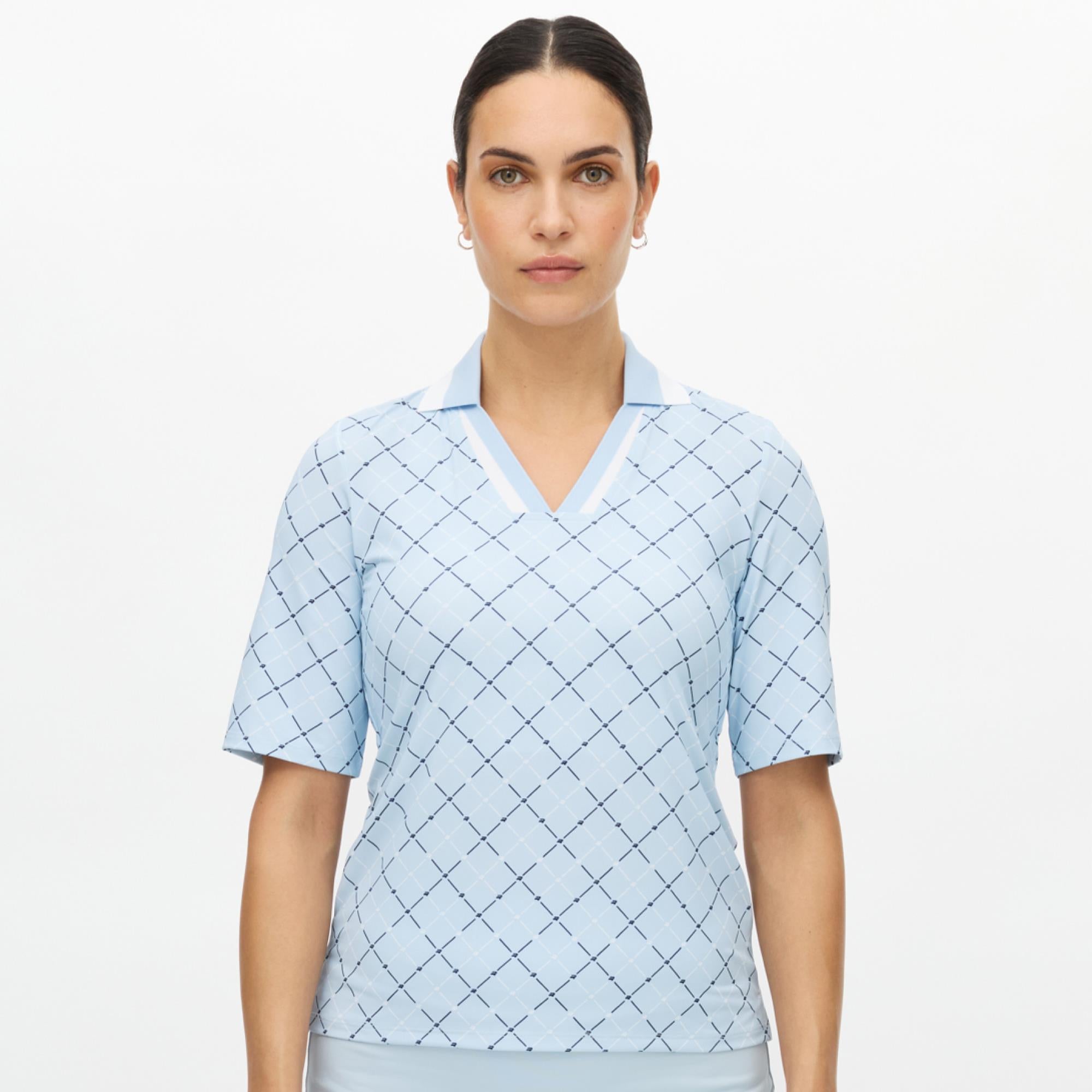 Rohnisch Essential Ladies Golf Polo Shirt Micro R Check Skyway