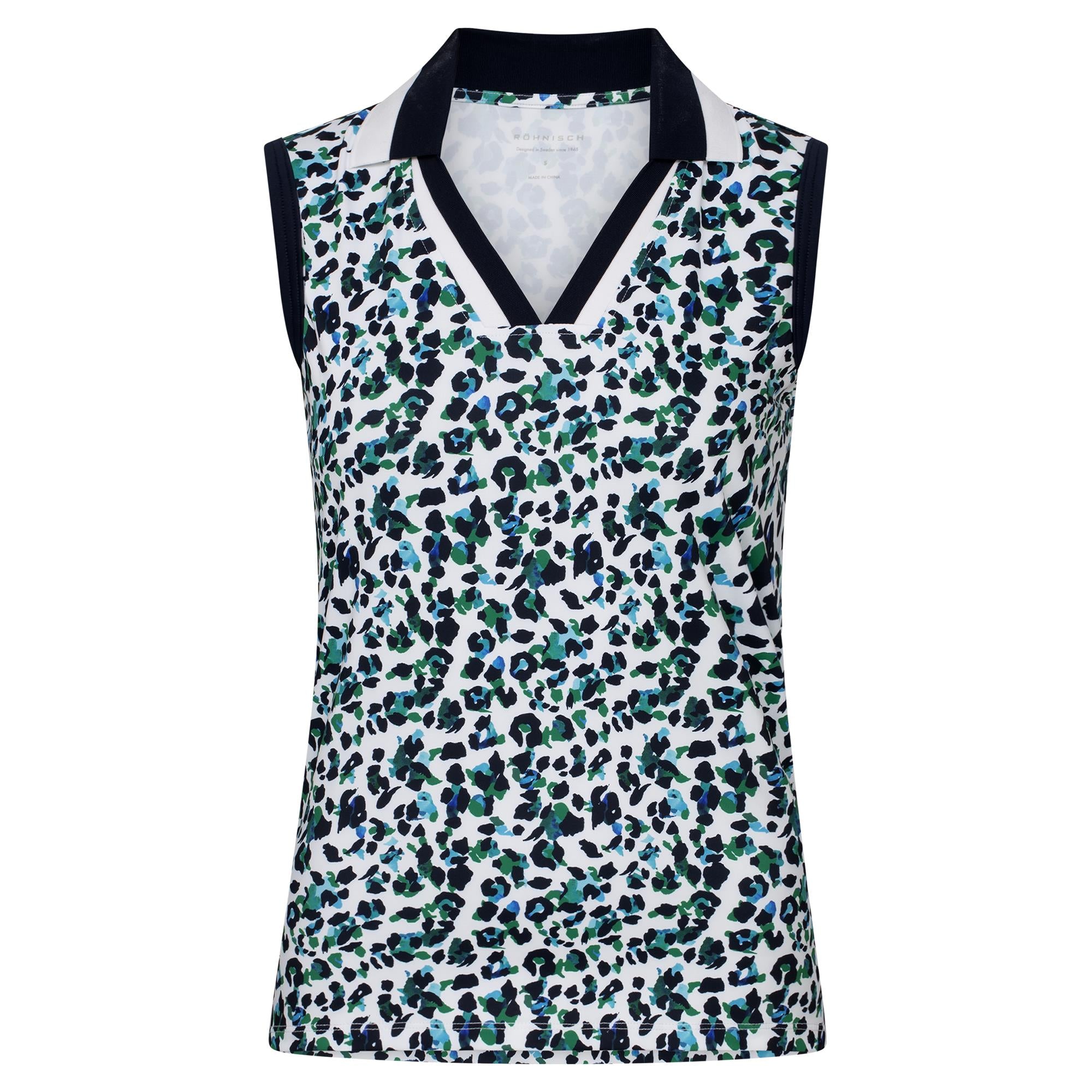 Rohnisch Essential Ladies Sleeveless Golf Polo Shirt Leo Blue/Green