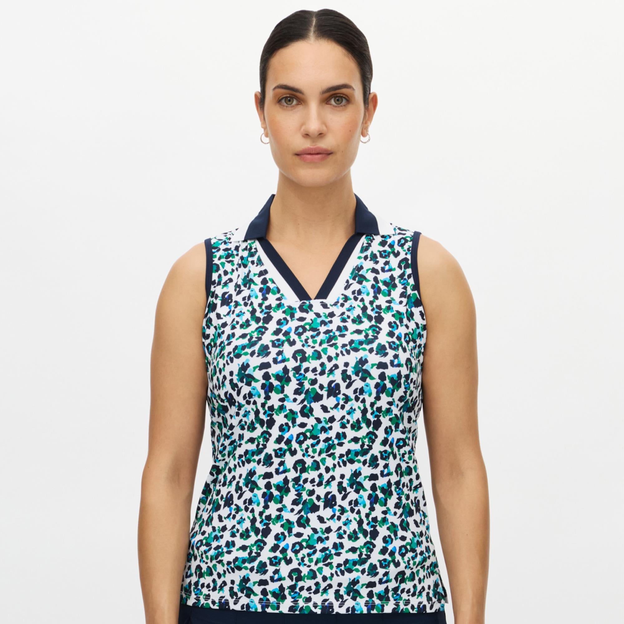 Rohnisch Essential Ladies Sleeveless Golf Polo Shirt Leo Blue/Green