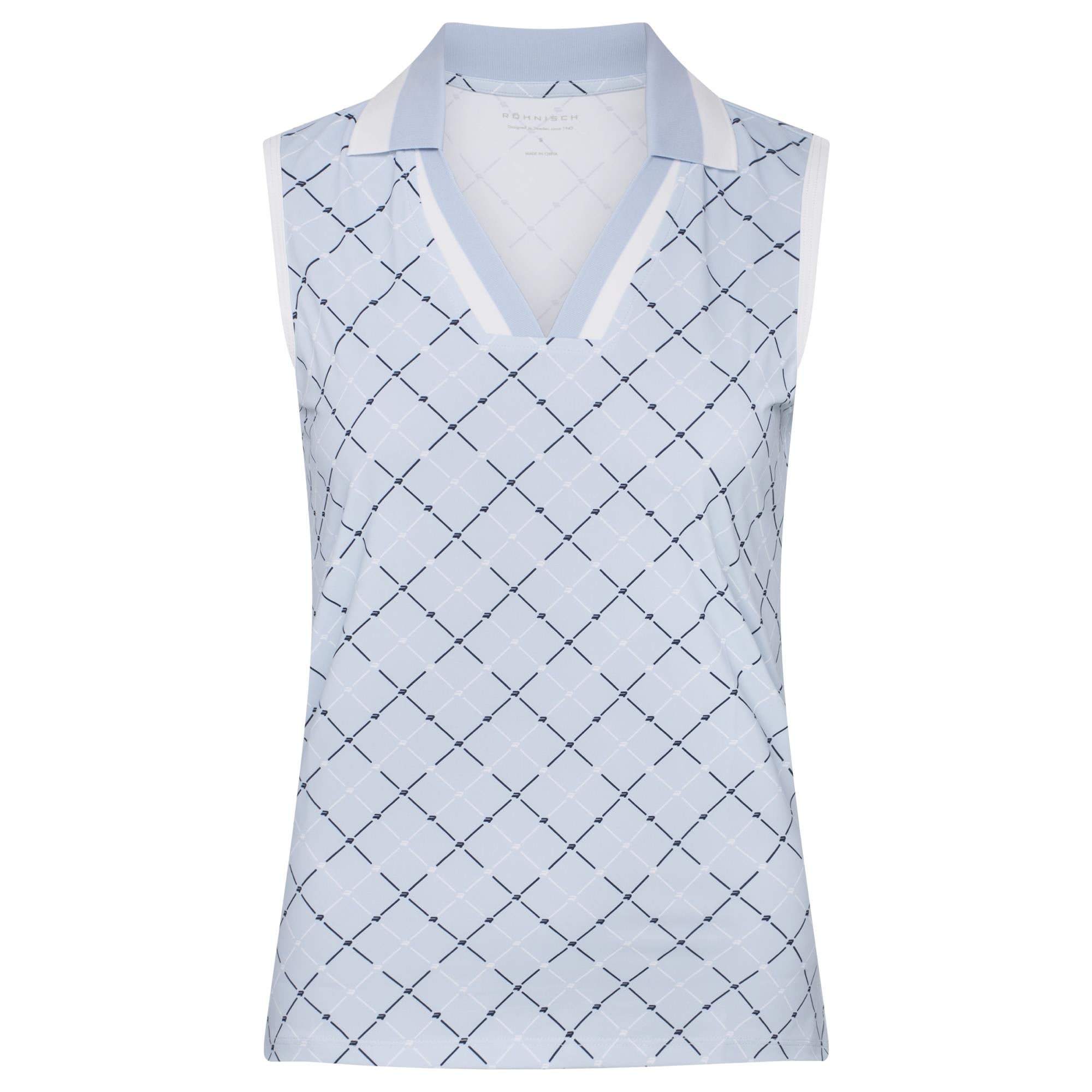 Rohnisch Essential Ladies Sleeveless Golf Polo Shirt Micro R Check Skyway