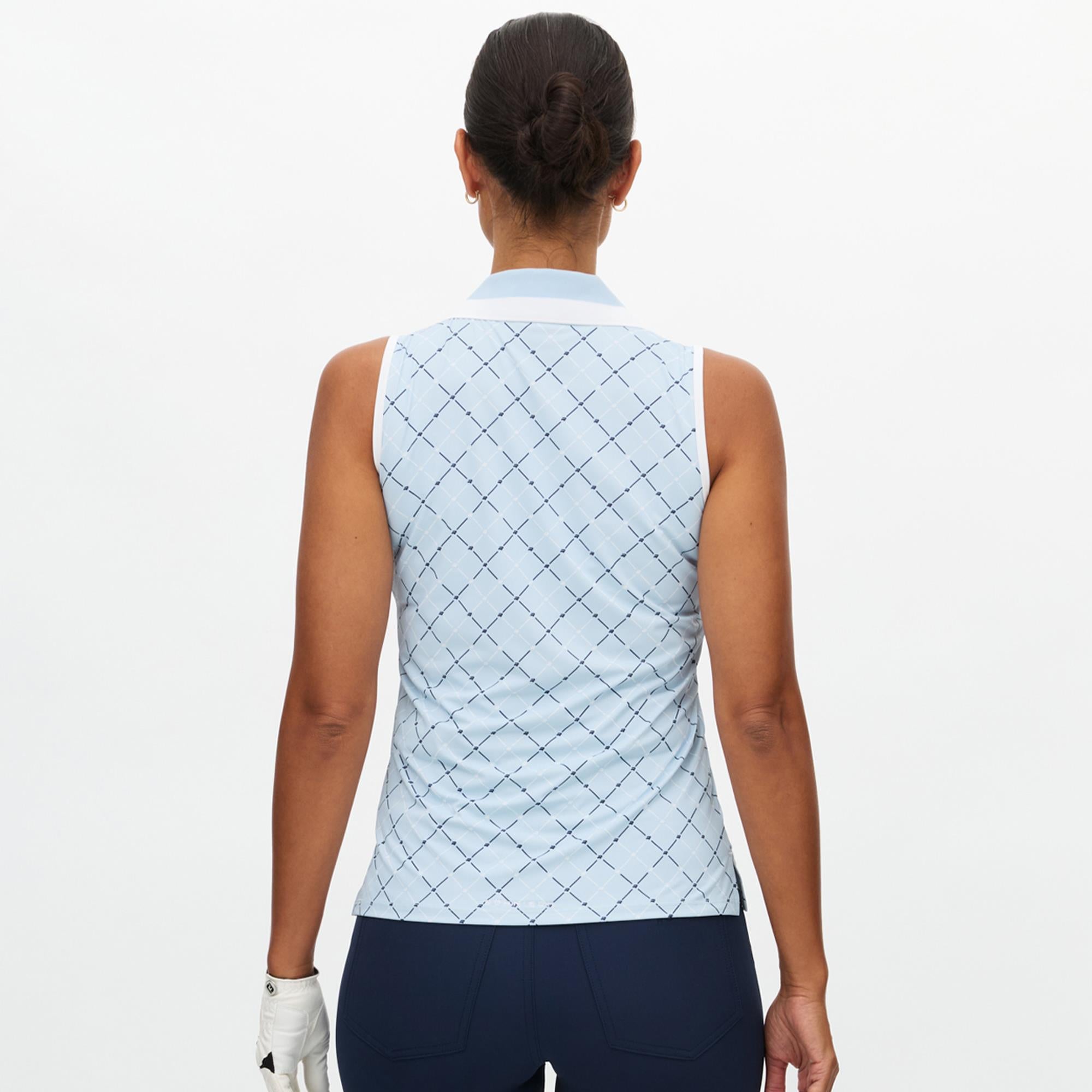 Rohnisch Essential Ladies Sleeveless Golf Polo Shirt Micro R Check Skyway