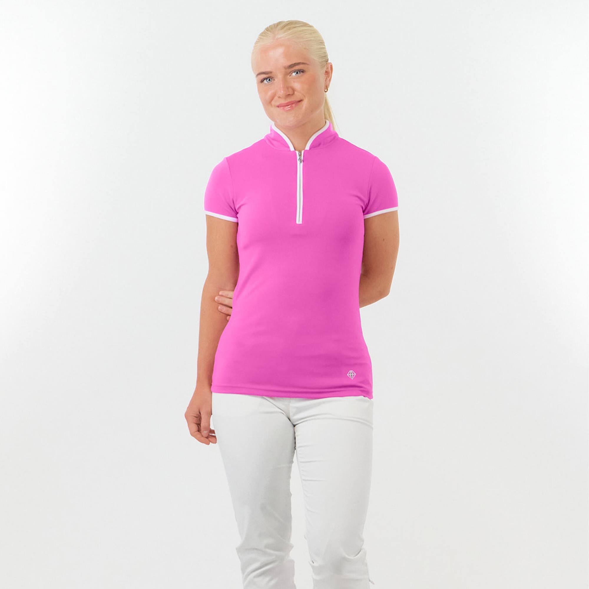 Pure Golf Bloom2 Ladies Cap Sleeve Golf Polo Shirt Azalea Pink