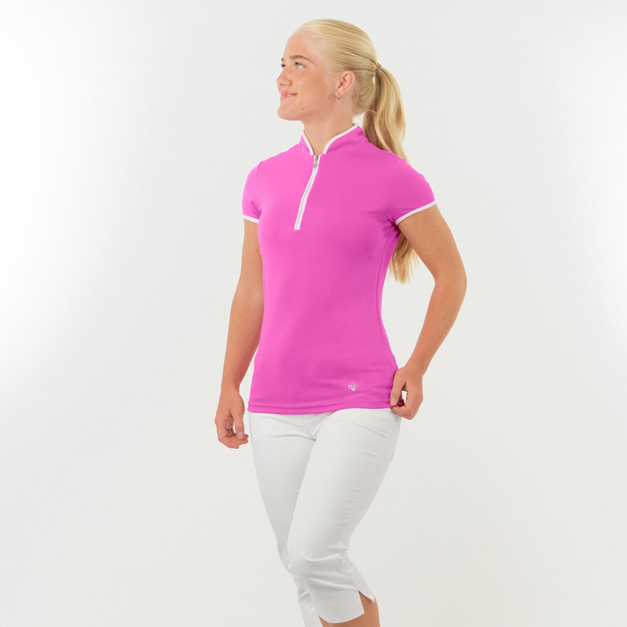 Pure Golf Bloom2 Ladies Cap Sleeve Golf Polo Shirt Azalea Pink