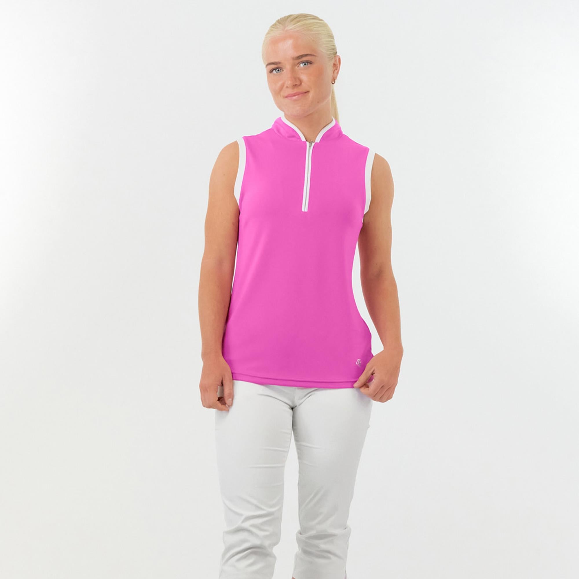 Pure Golf Bloom2 Ladies Sleeveless Golf Polo Shirt Azalea Pink