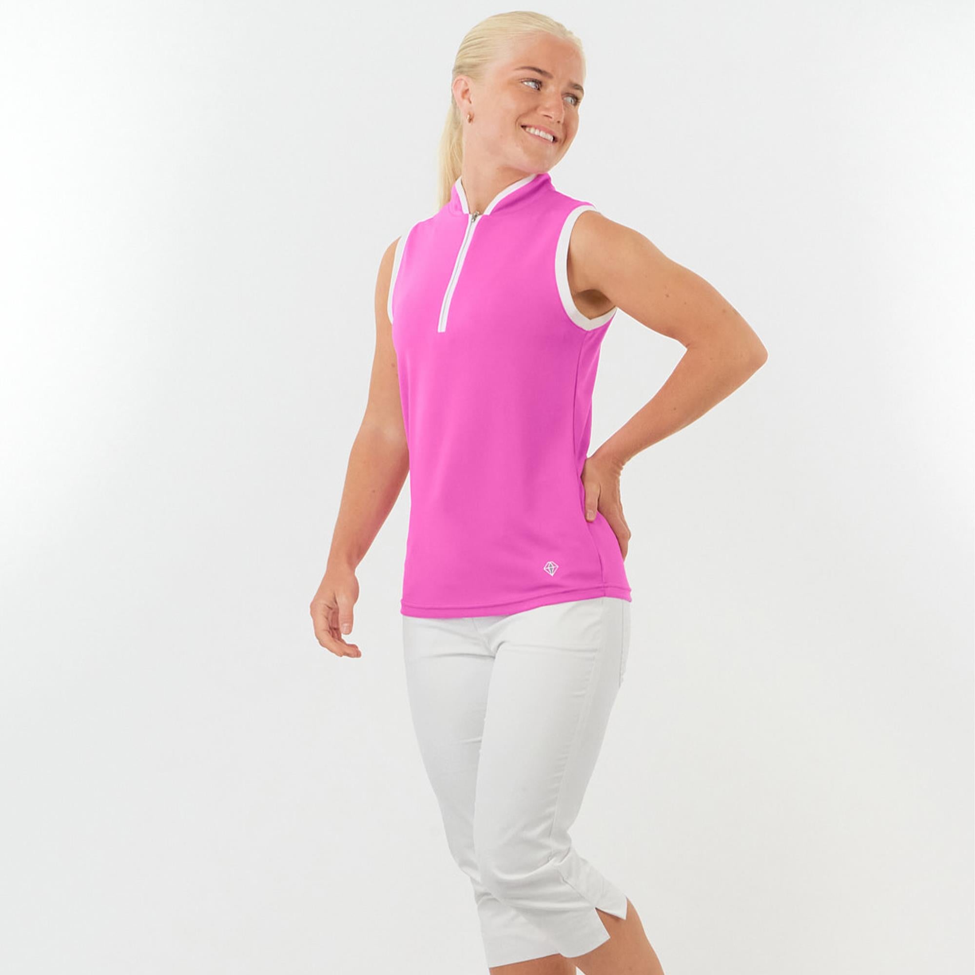 Pure Golf Bloom2 Ladies Sleeveless Golf Polo Shirt Azalea Pink