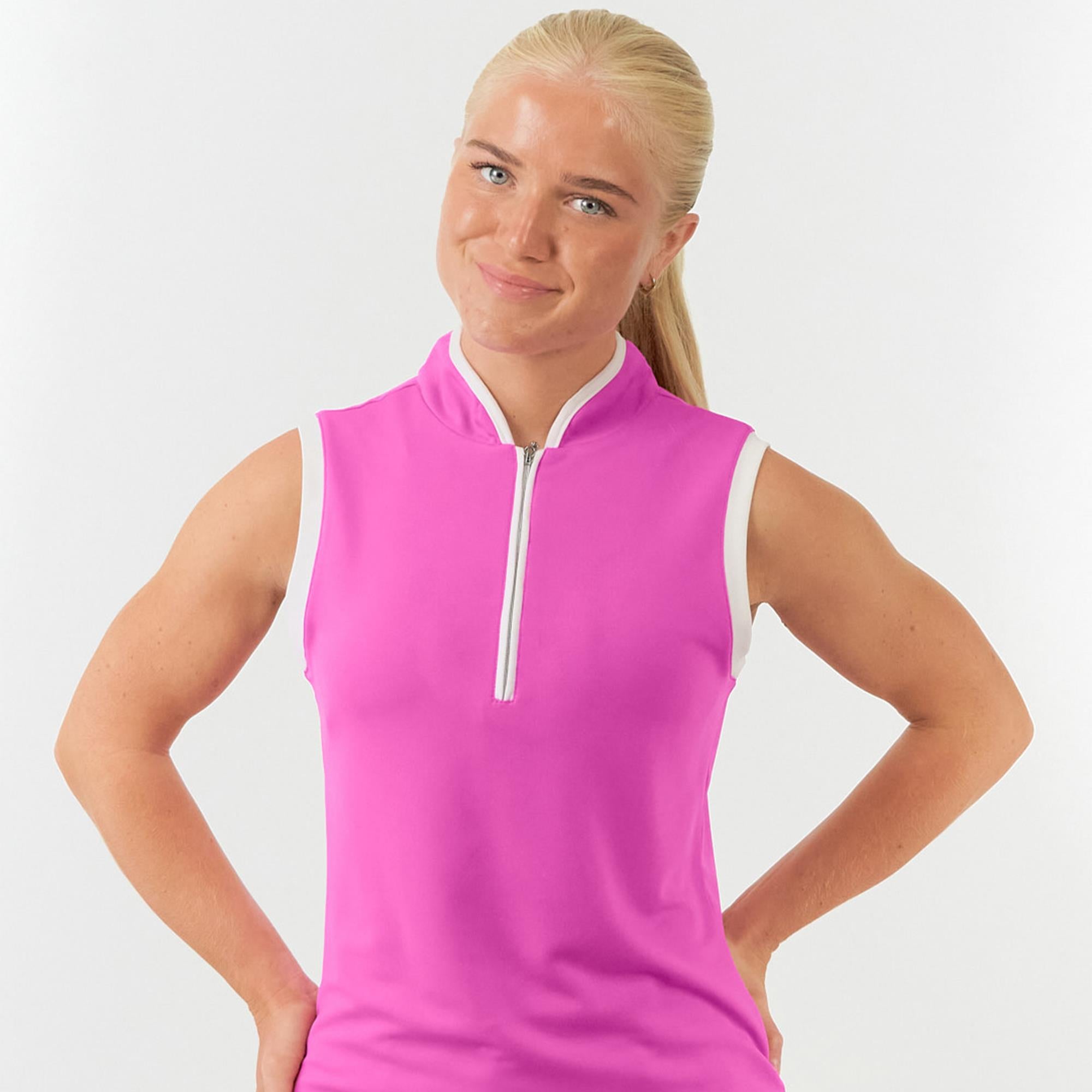 Pure Golf Bloom2 Ladies Sleeveless Golf Polo Shirt Azalea Pink