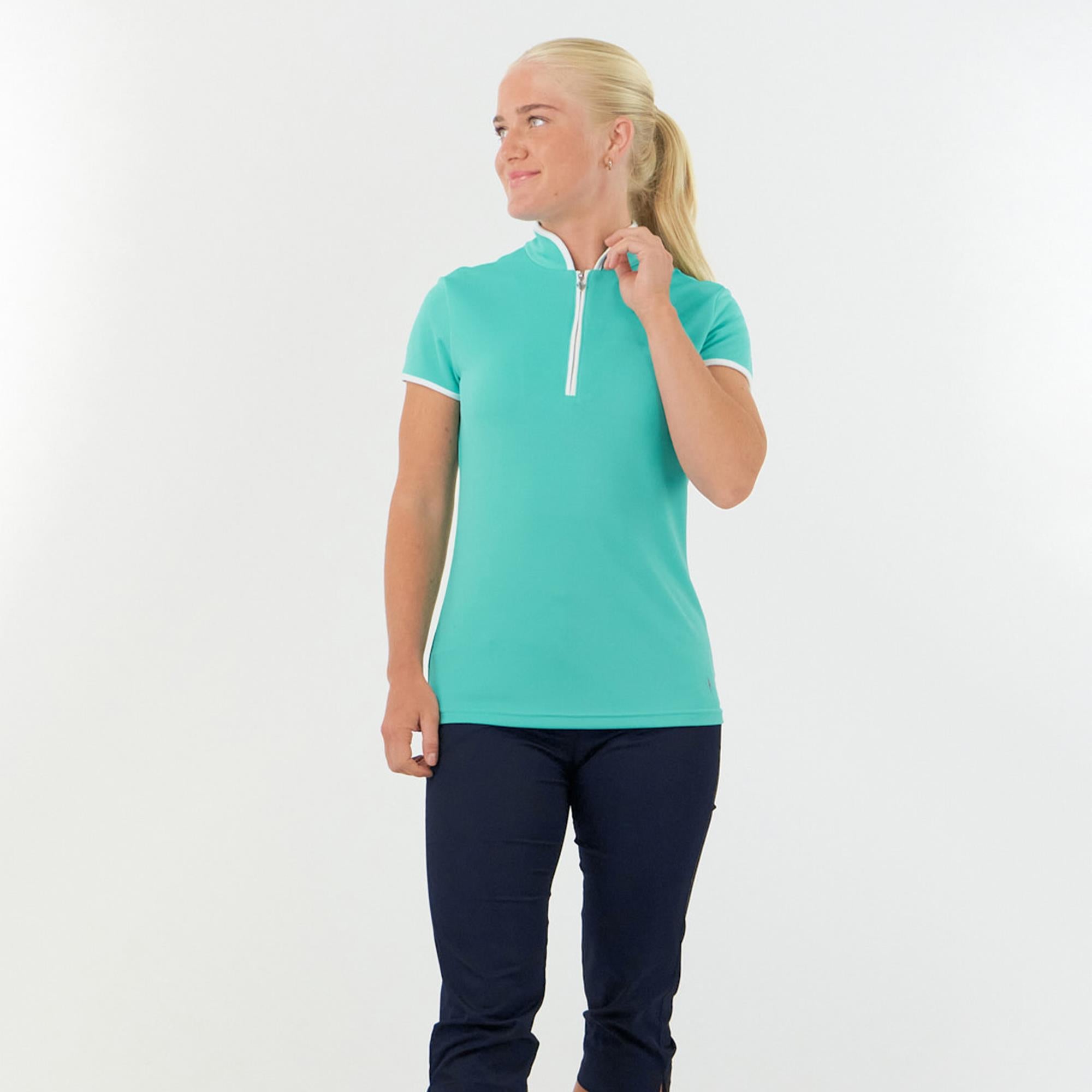 Pure Golf Bloom2 Ladies Cap Sleeve Golf Polo Shirt Ocean Blue
