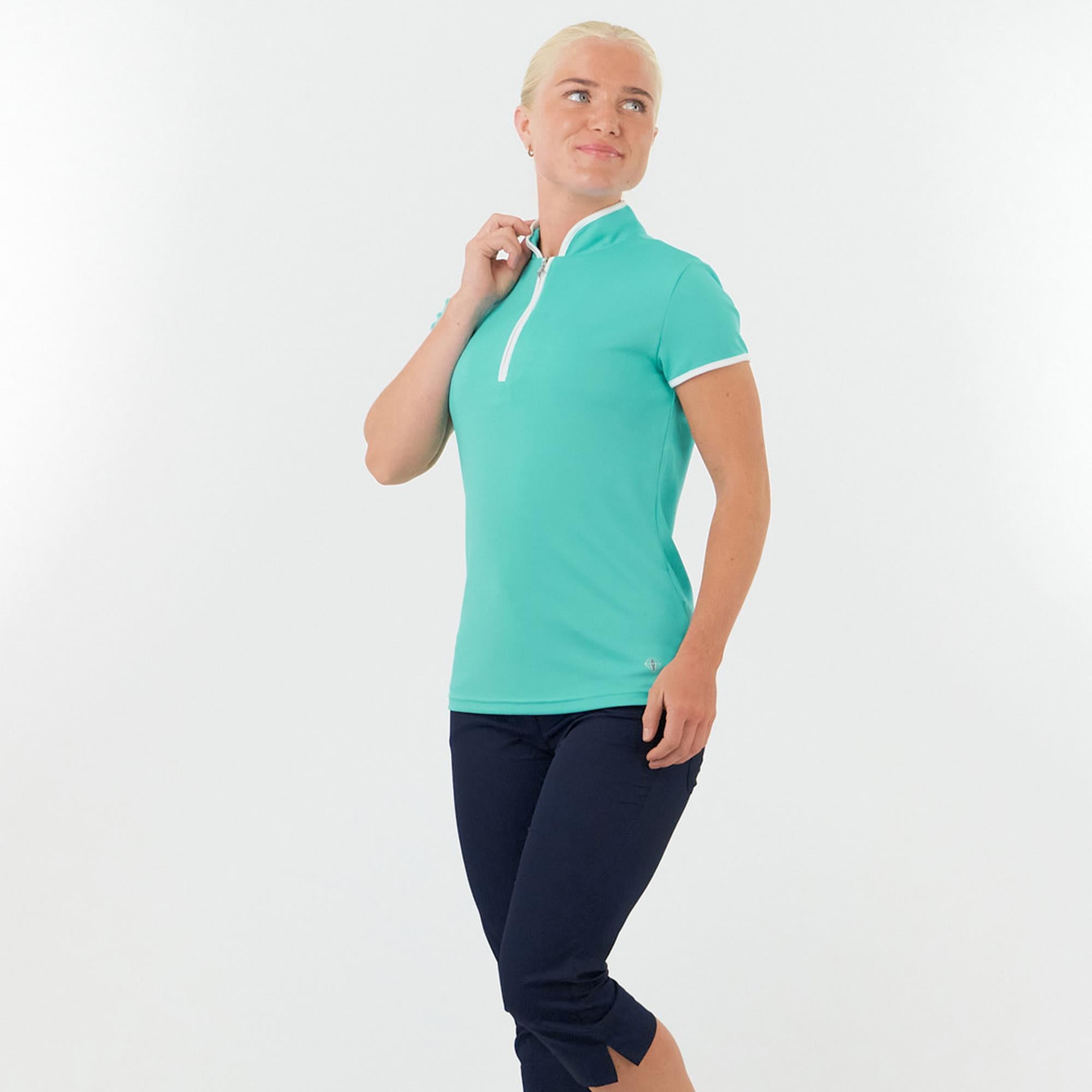 Pure Golf Bloom2 Ladies Cap Sleeve Golf Polo Shirt Ocean Blue