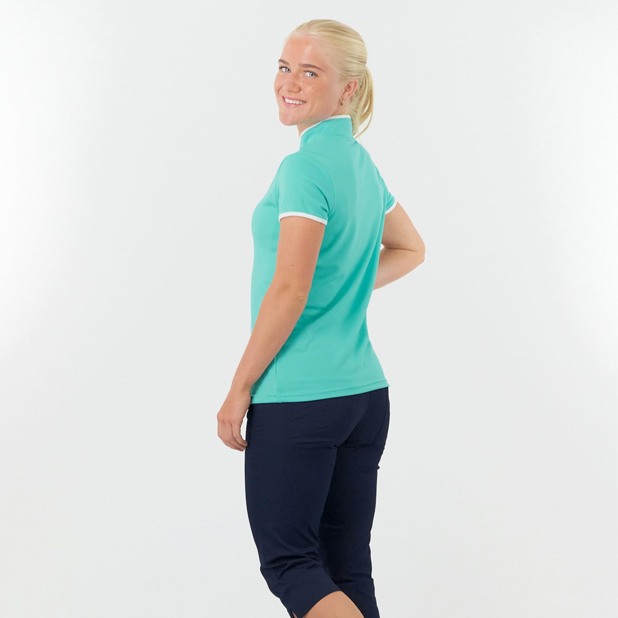 Pure Golf Bloom2 Ladies Cap Sleeve Golf Polo Shirt Ocean Blue