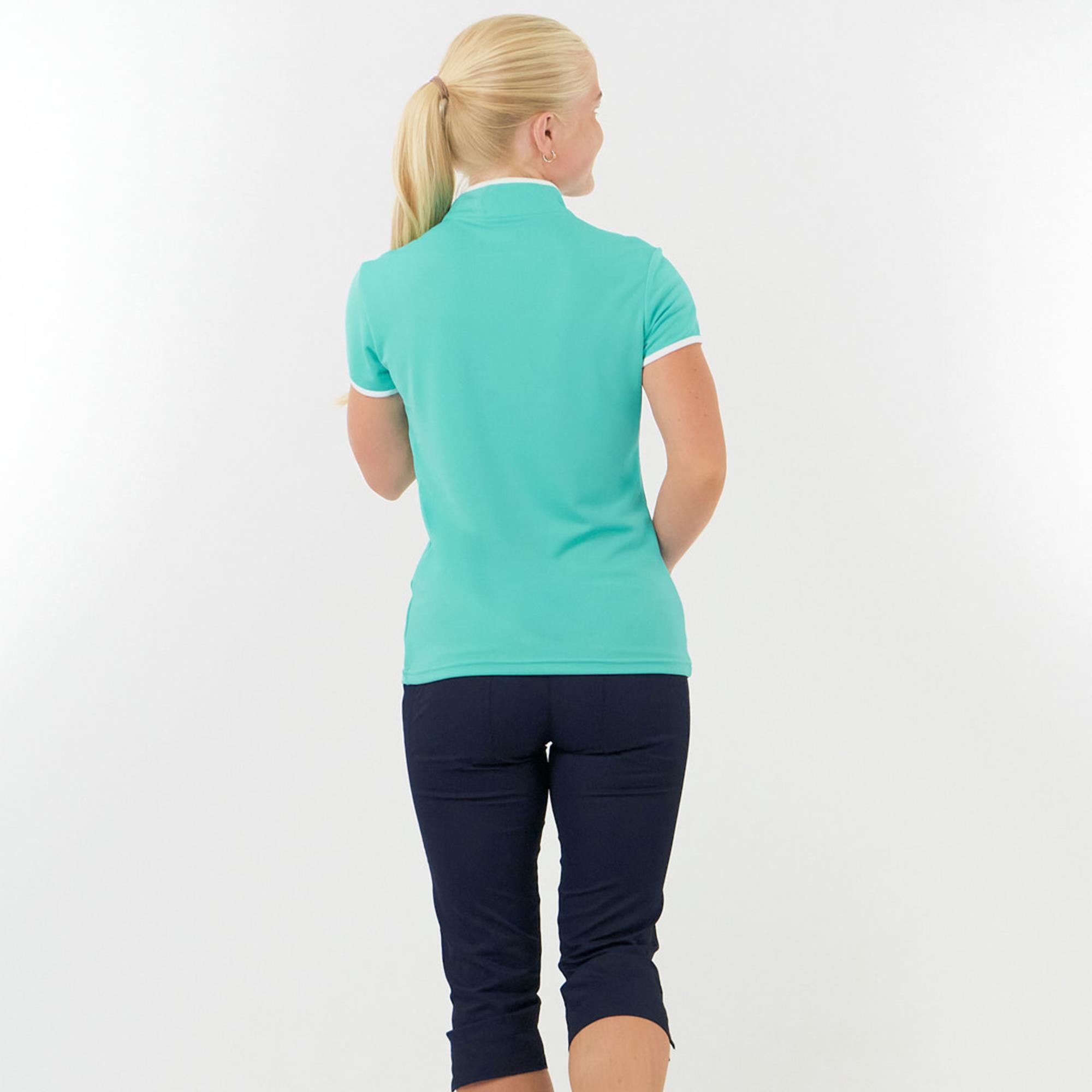 Pure Golf Bloom2 Ladies Cap Sleeve Golf Polo Shirt Ocean Blue