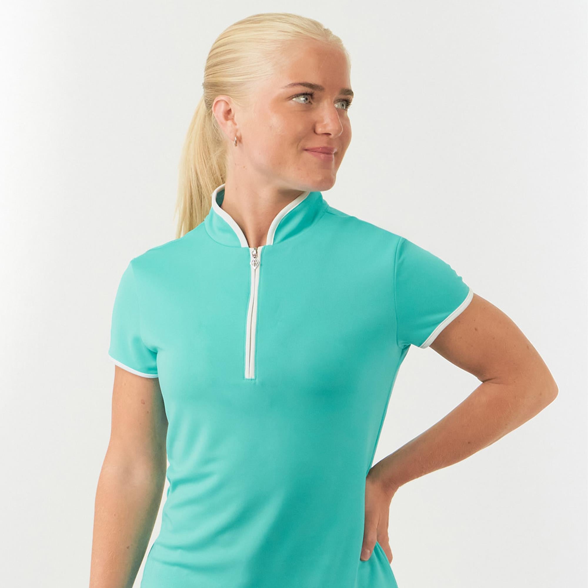 Pure Golf Bloom2 Ladies Cap Sleeve Golf Polo Shirt Ocean Blue