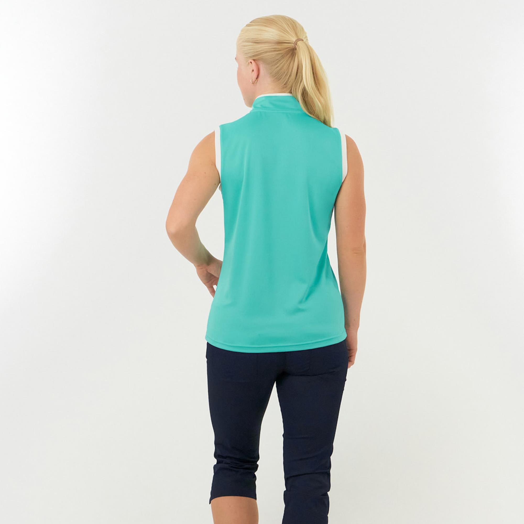 Pure Golf Bloom2 Ladies Sleeveless Golf Polo Shirt Ocean Blue