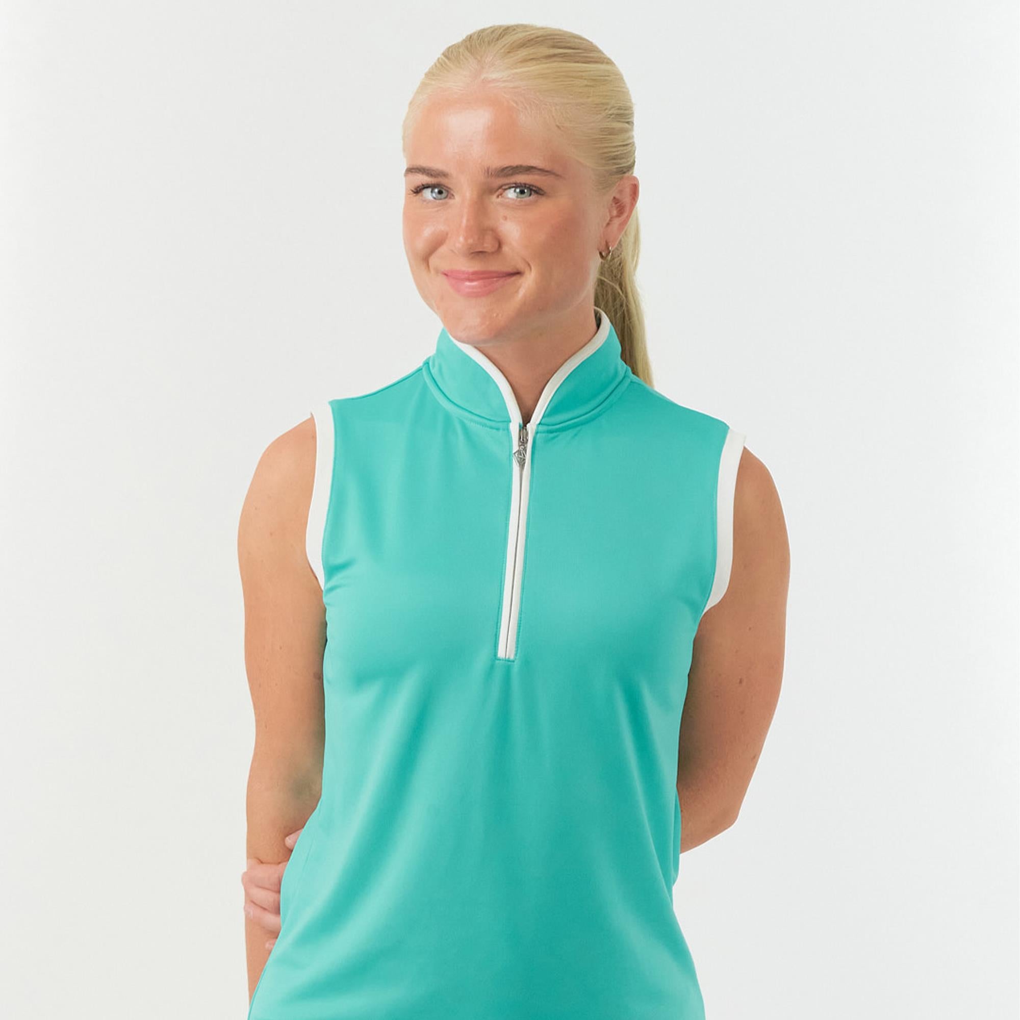 Pure Golf Bloom2 Ladies Sleeveless Golf Polo Shirt Ocean Blue