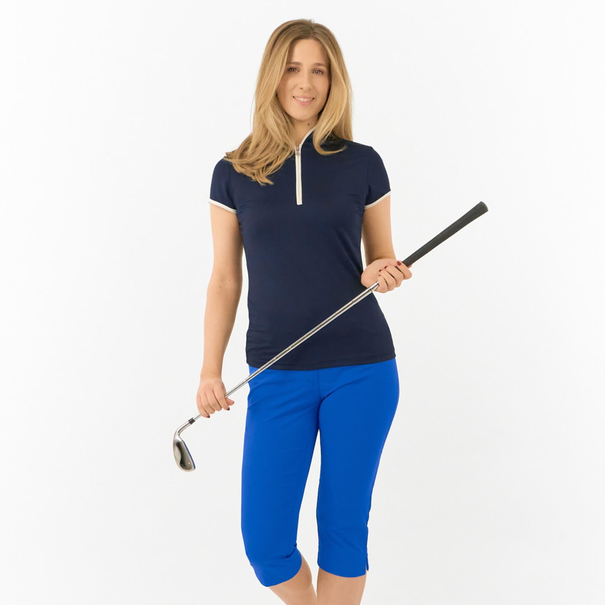 Pure Golf Bloom2 Ladies Cap Sleeve Golf Polo Shirt Navy